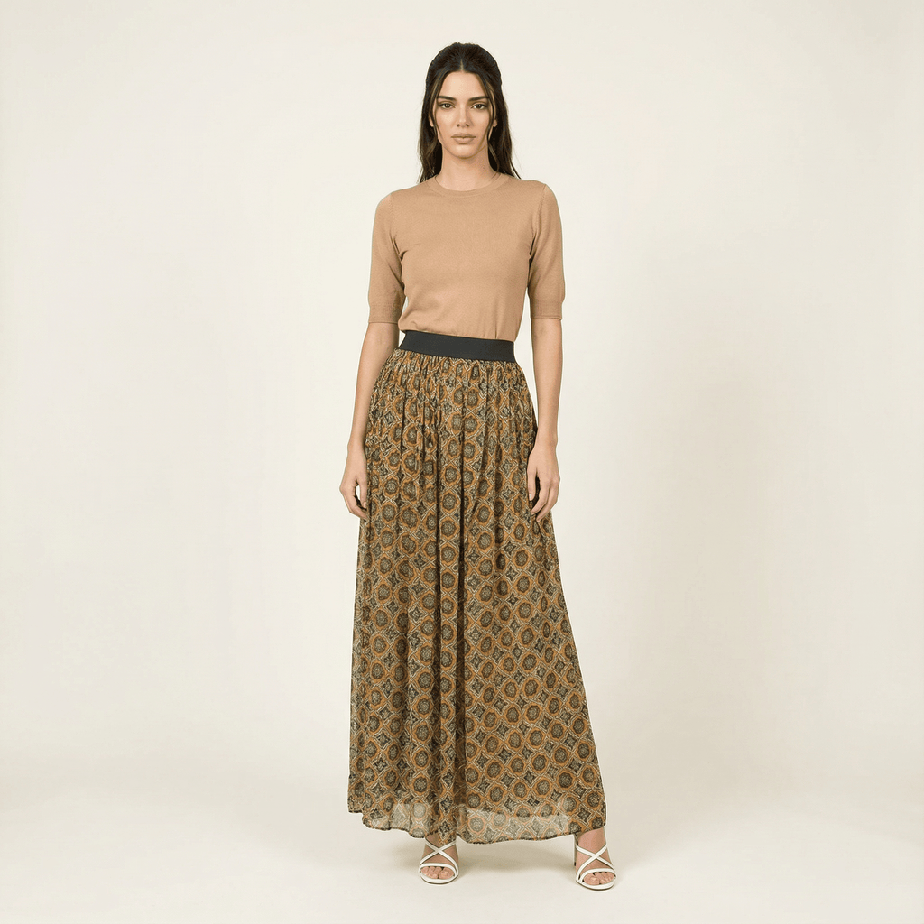 Rory Dark Moroccan-Print Maxi Skirt