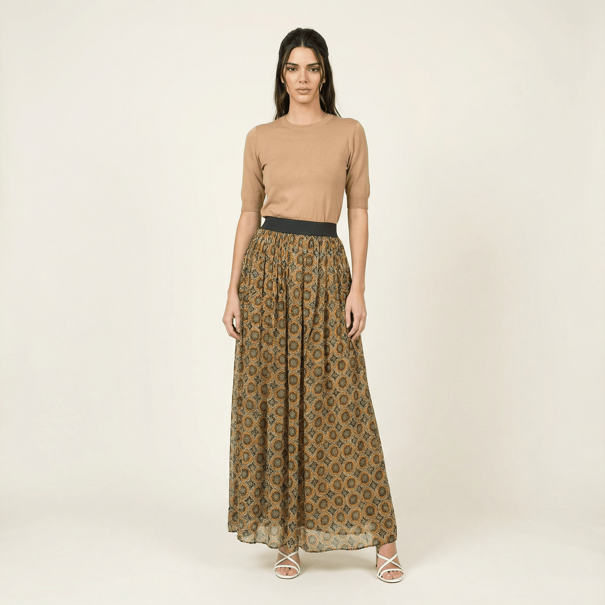 Rory Dark Moroccan-Print Maxi Skirt