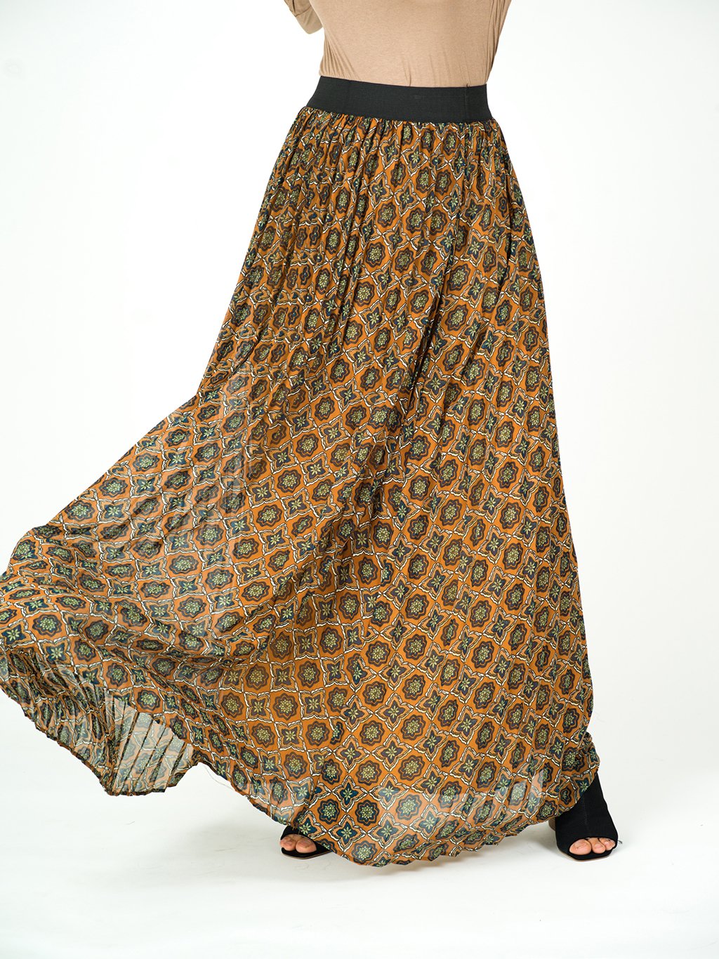 Rory Dark Moroccan-Print Maxi Skirt
