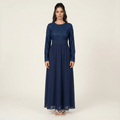 Zoe Navy Blue Lace & Crepe Maxi Dress