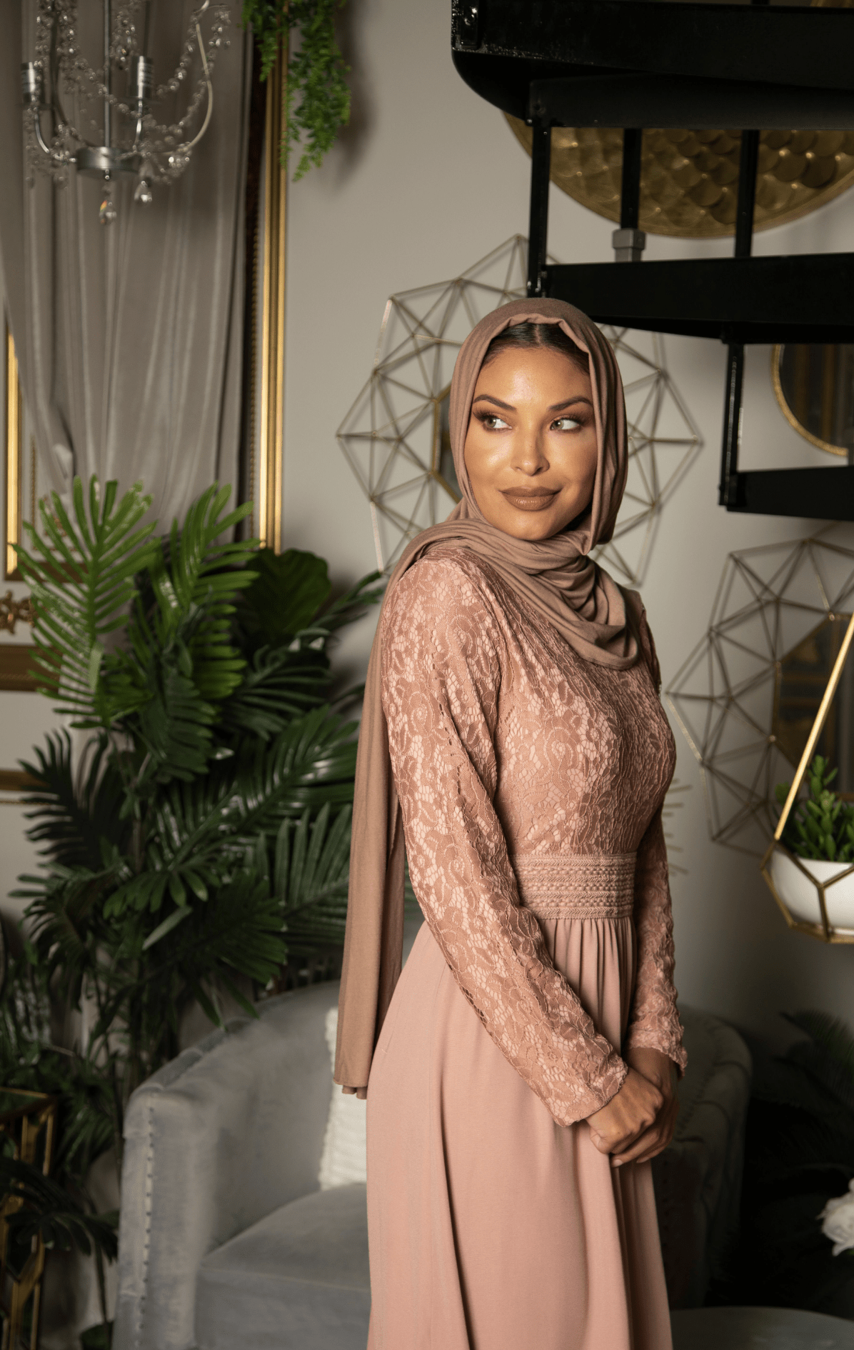 Zoe Mauve Lace & Crepe Maxi Dress