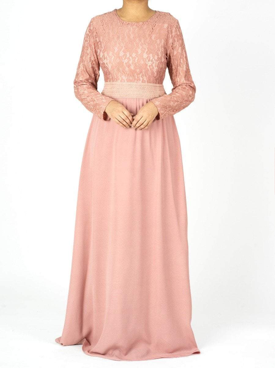 Zoe Mauve Lace & Crepe Maxi Dress