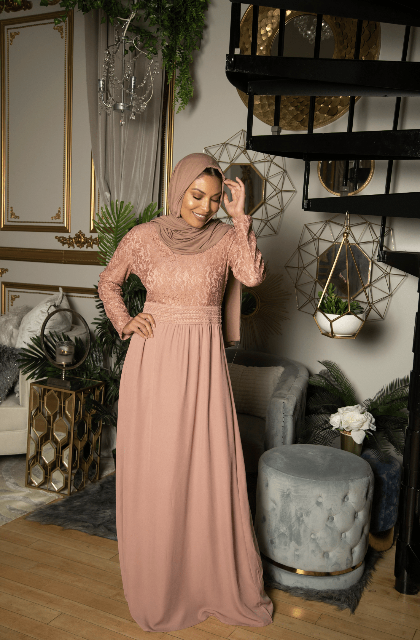 Zoe Mauve Lace & Crepe Maxi Dress