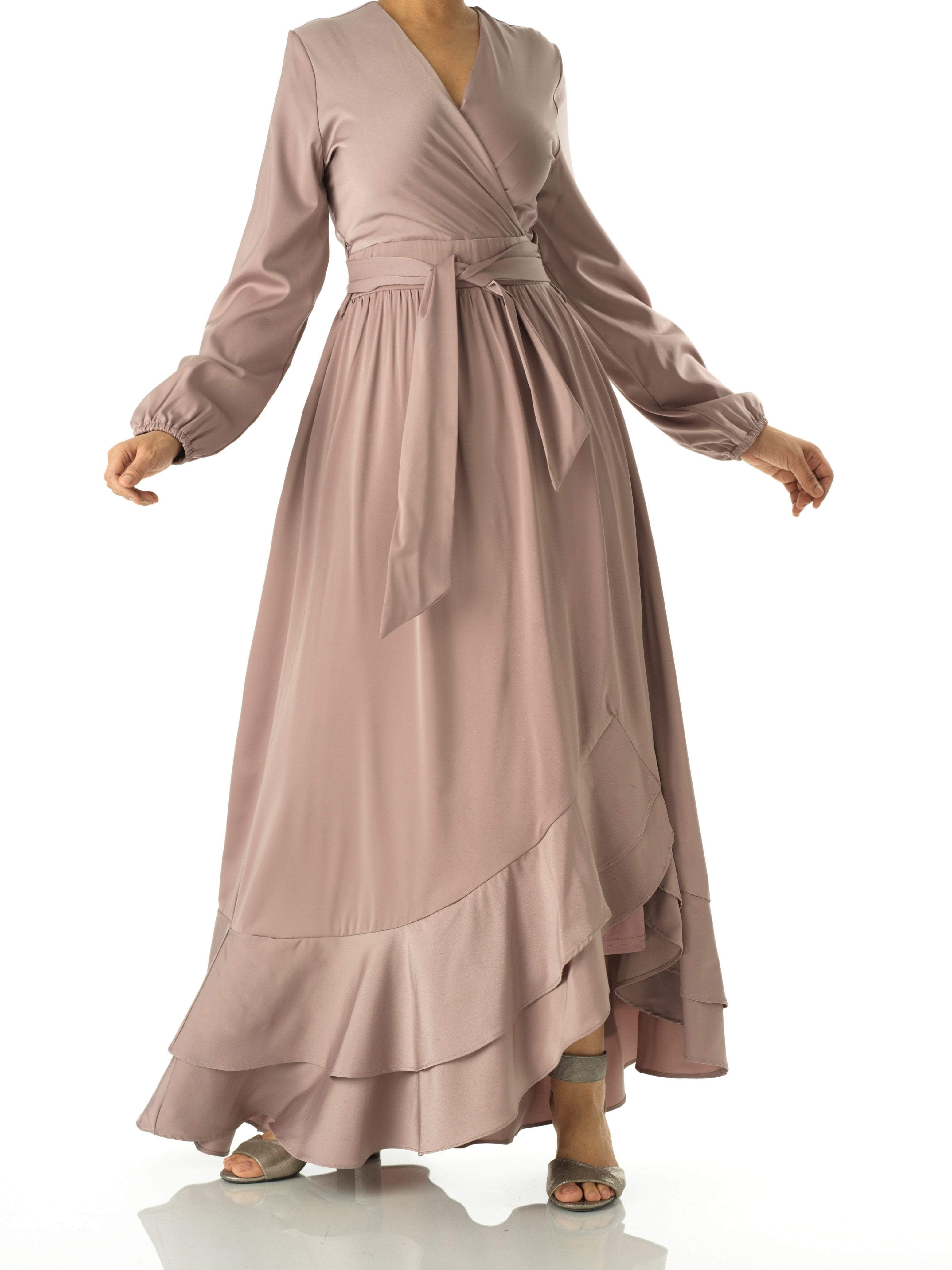Rosalie Dusty Satin Long-Sleeve Maxi Dress