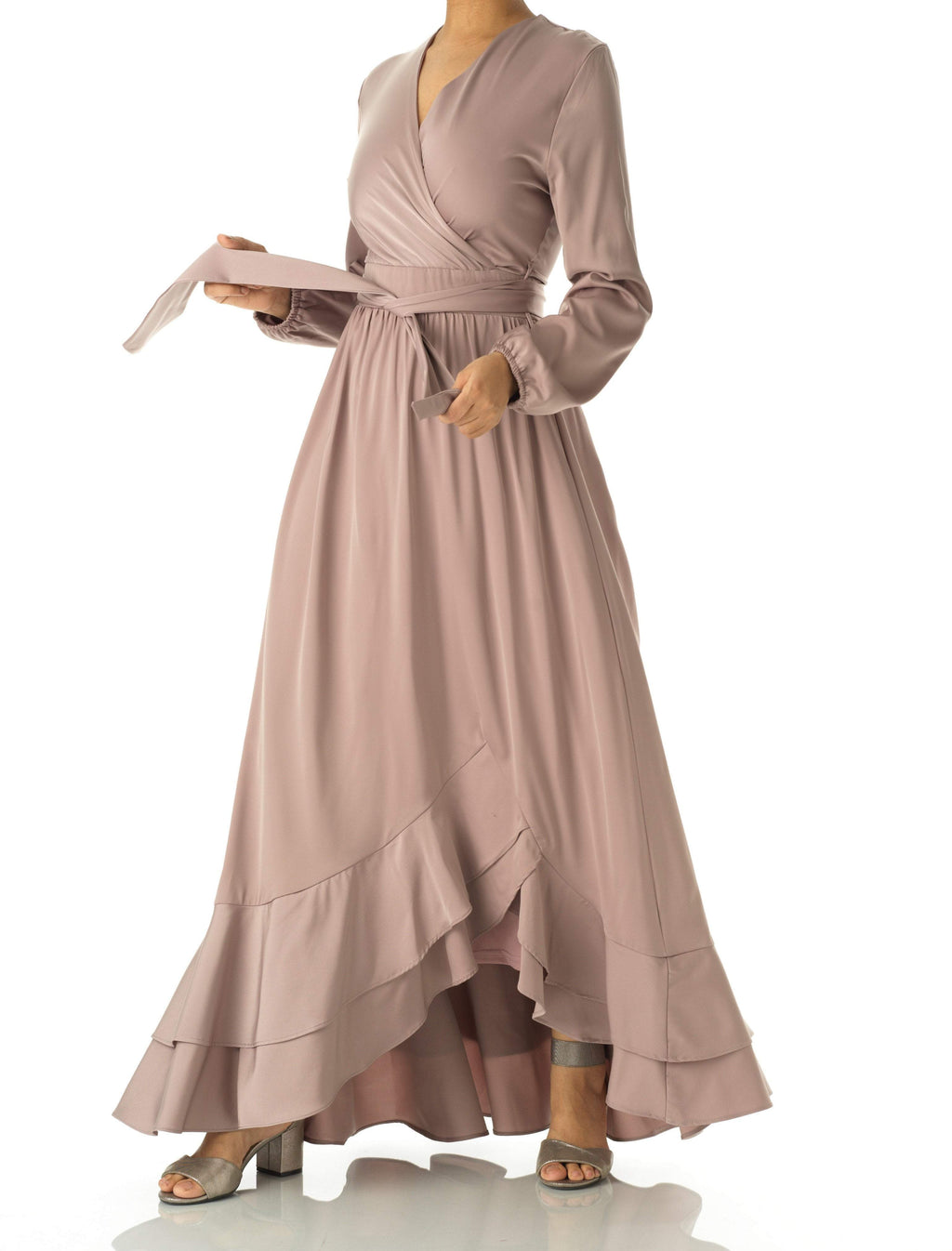 Rosalie Dusty Satin Long-Sleeve Maxi Dress