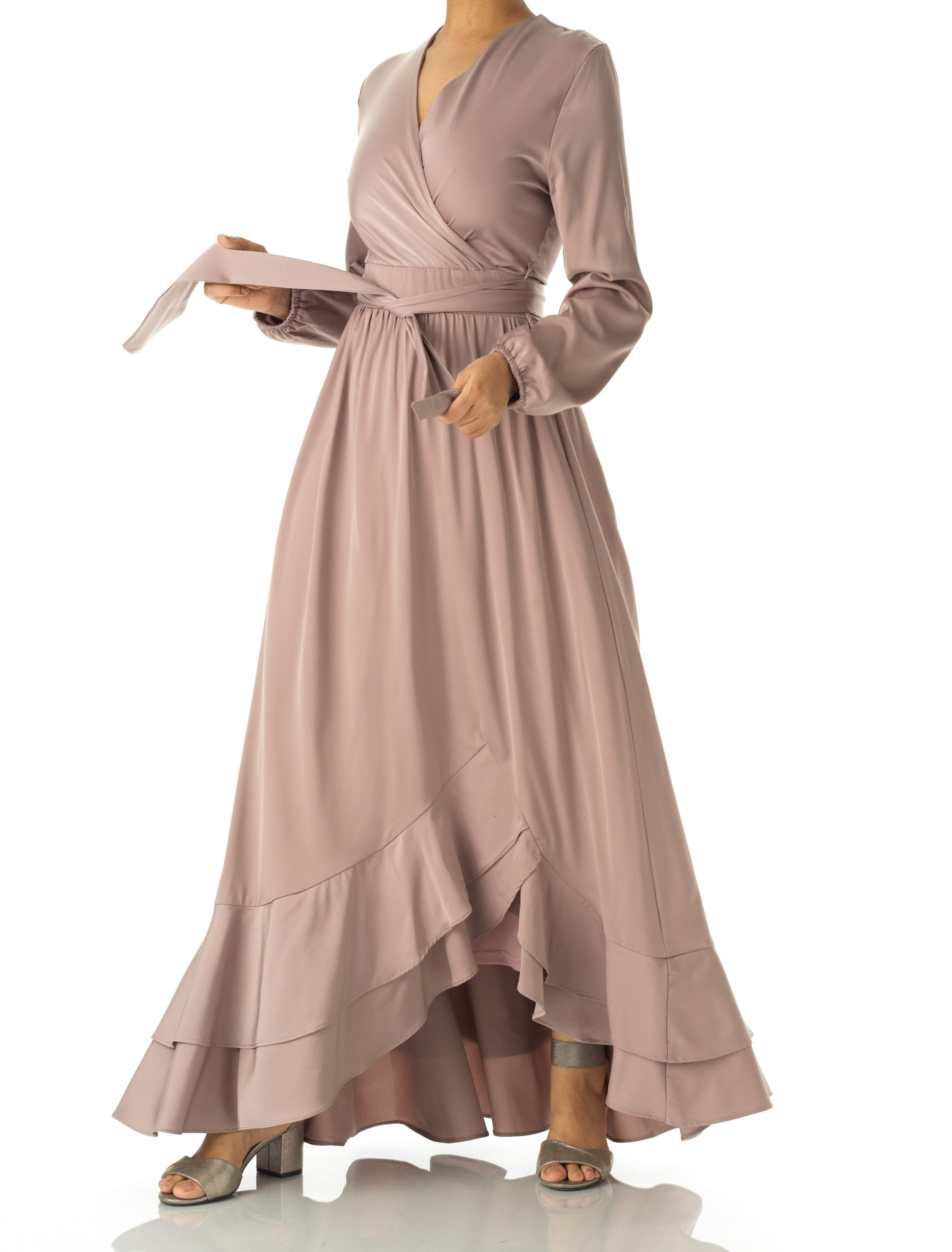 Rosalie Dusty Satin Long-Sleeve Maxi Dress