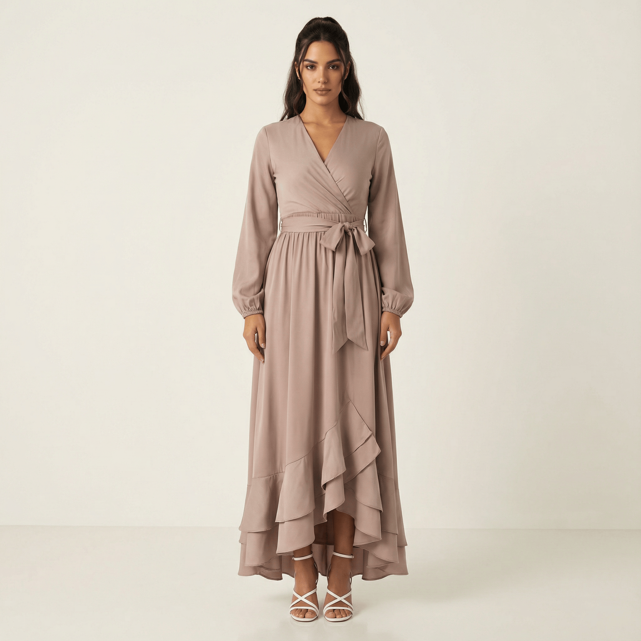 Rosalie Dusty Satin Long-Sleeve Maxi Dress