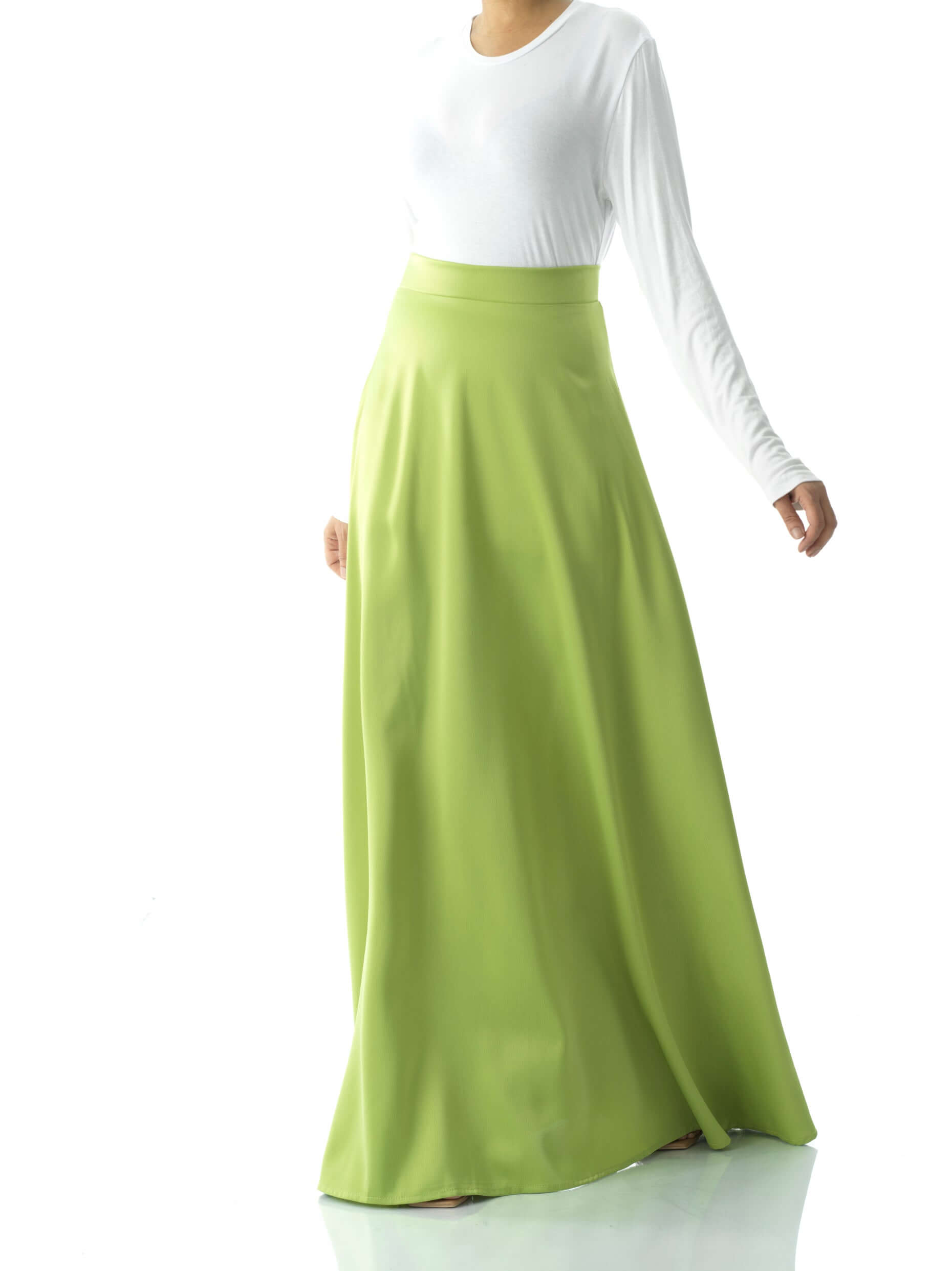 Lillian Pear Green Satin Maxi Skirt