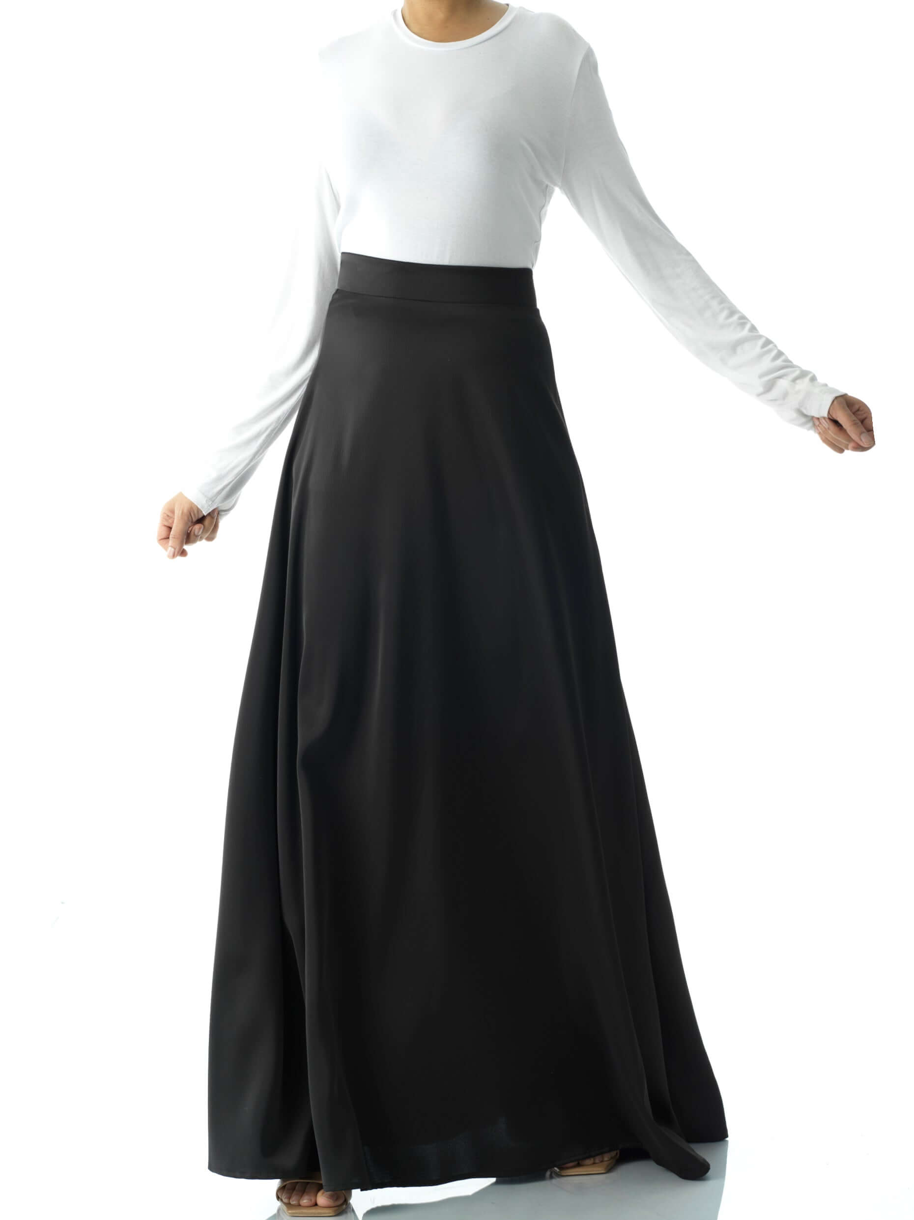Livia Black Satin High-Waist Maxi Skirt