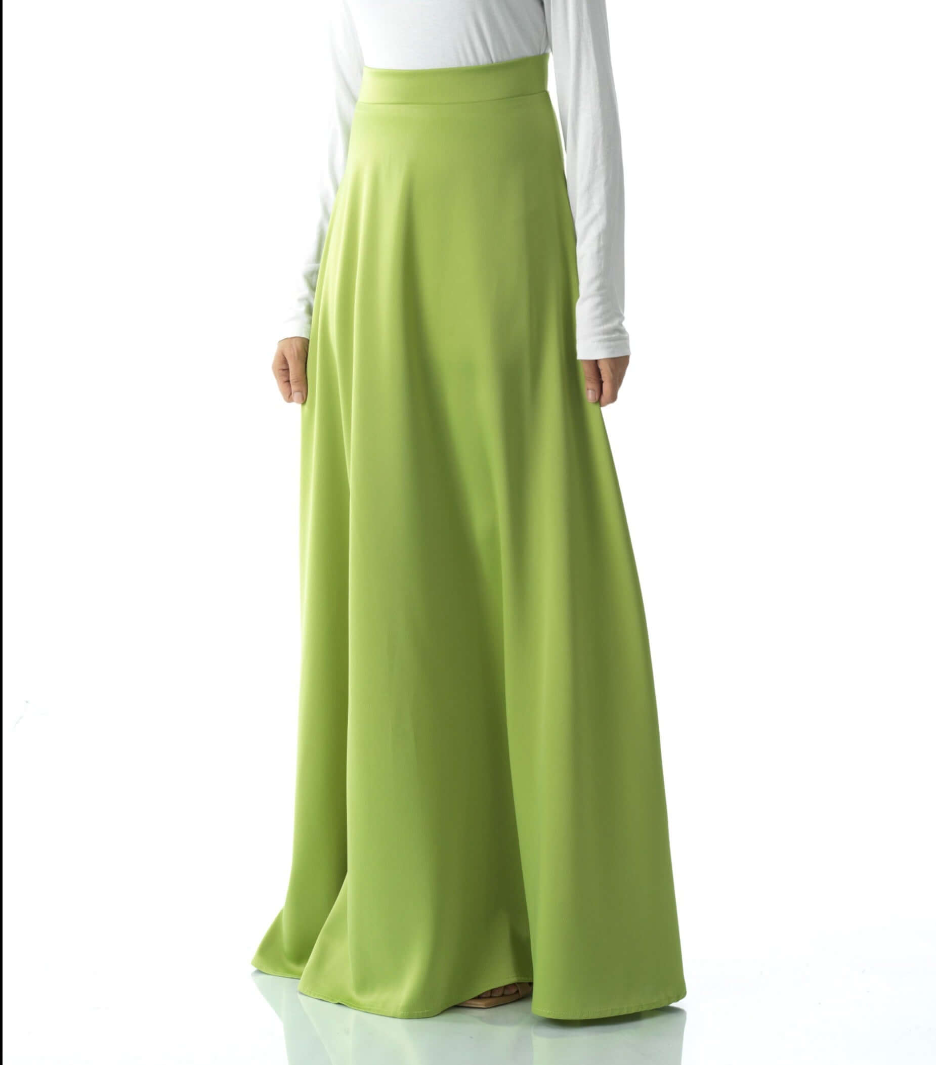Lillian Pear Green Satin Maxi Skirt