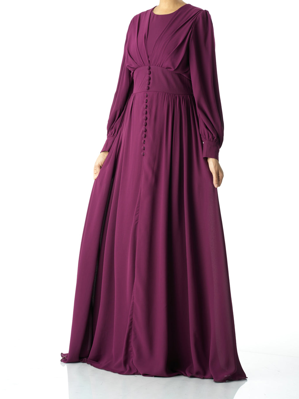 Georgiana Eggplant Button-Detail Maxi Dress