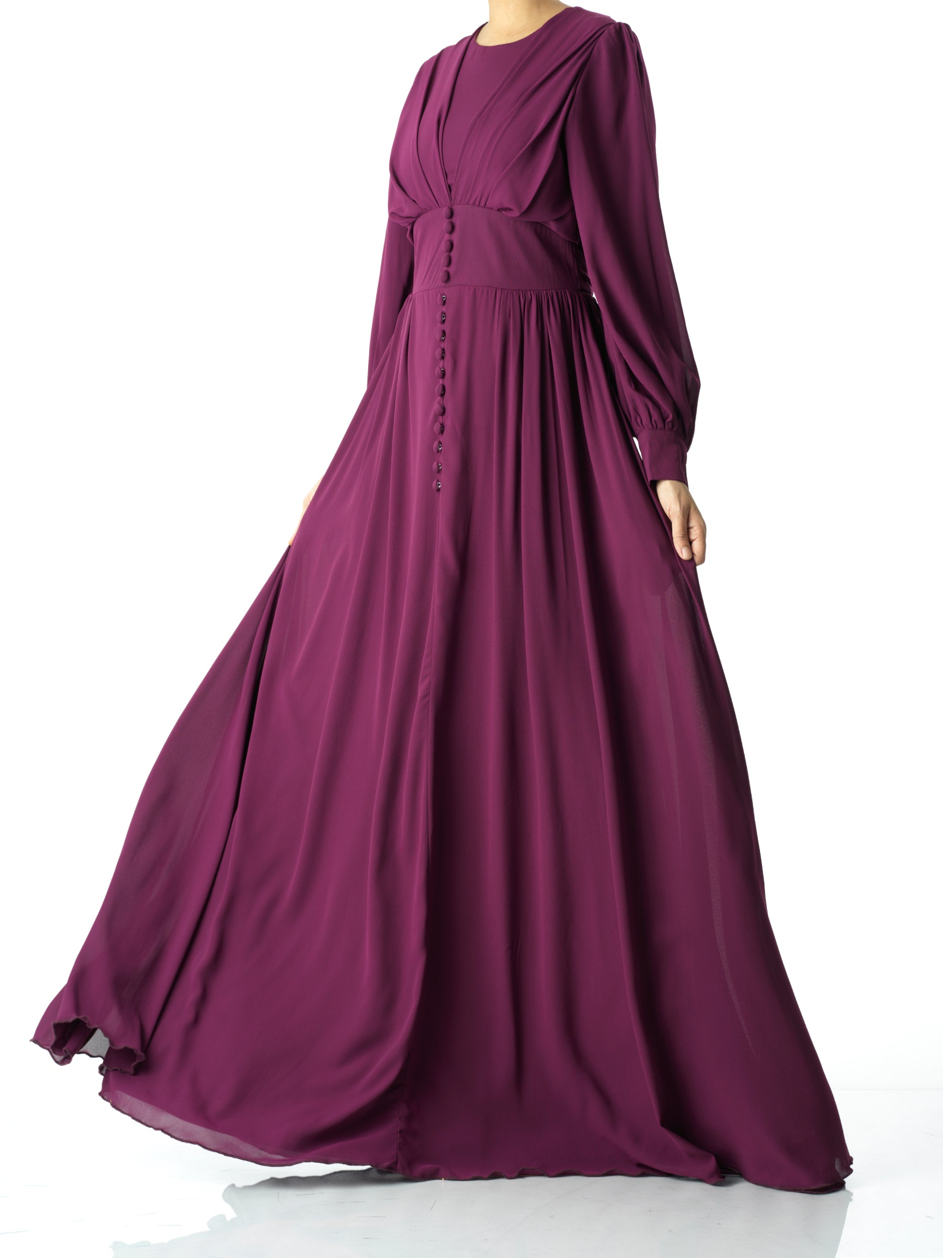 Georgiana Eggplant Button-Detail Maxi Dress