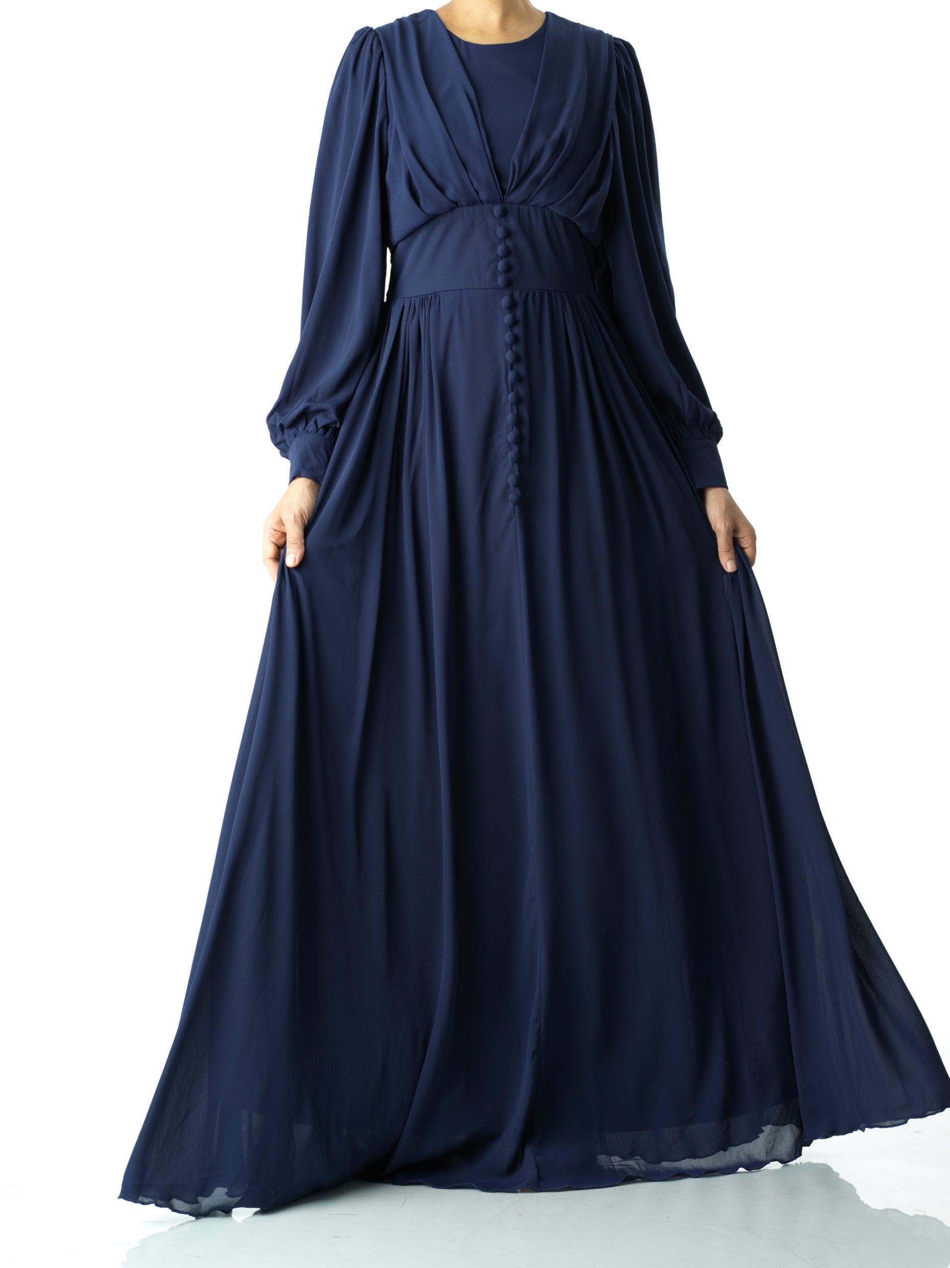 Georgiana Navy Button-Detail Maxi Dress