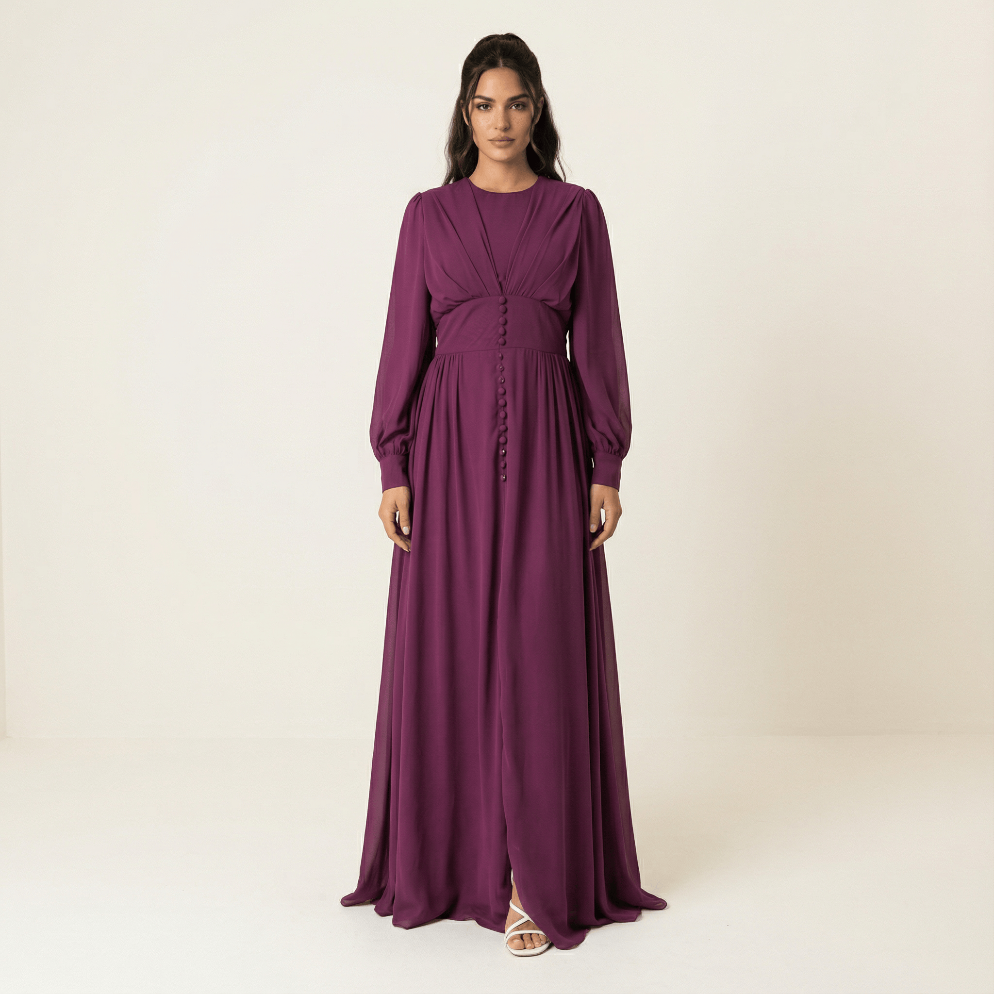 Georgiana Eggplant Button-Detail Maxi Dress