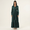 Sabine Green Satin Surplice Long-Sleeve Maxi Dress