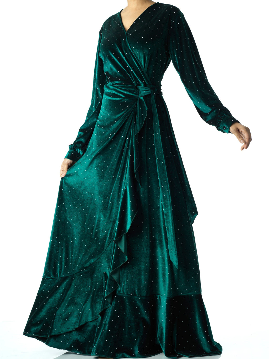 Devon Emerald Wrapped Velvet Maxi Dress