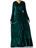 Devon Emerald Wrapped Velvet Maxi Dress