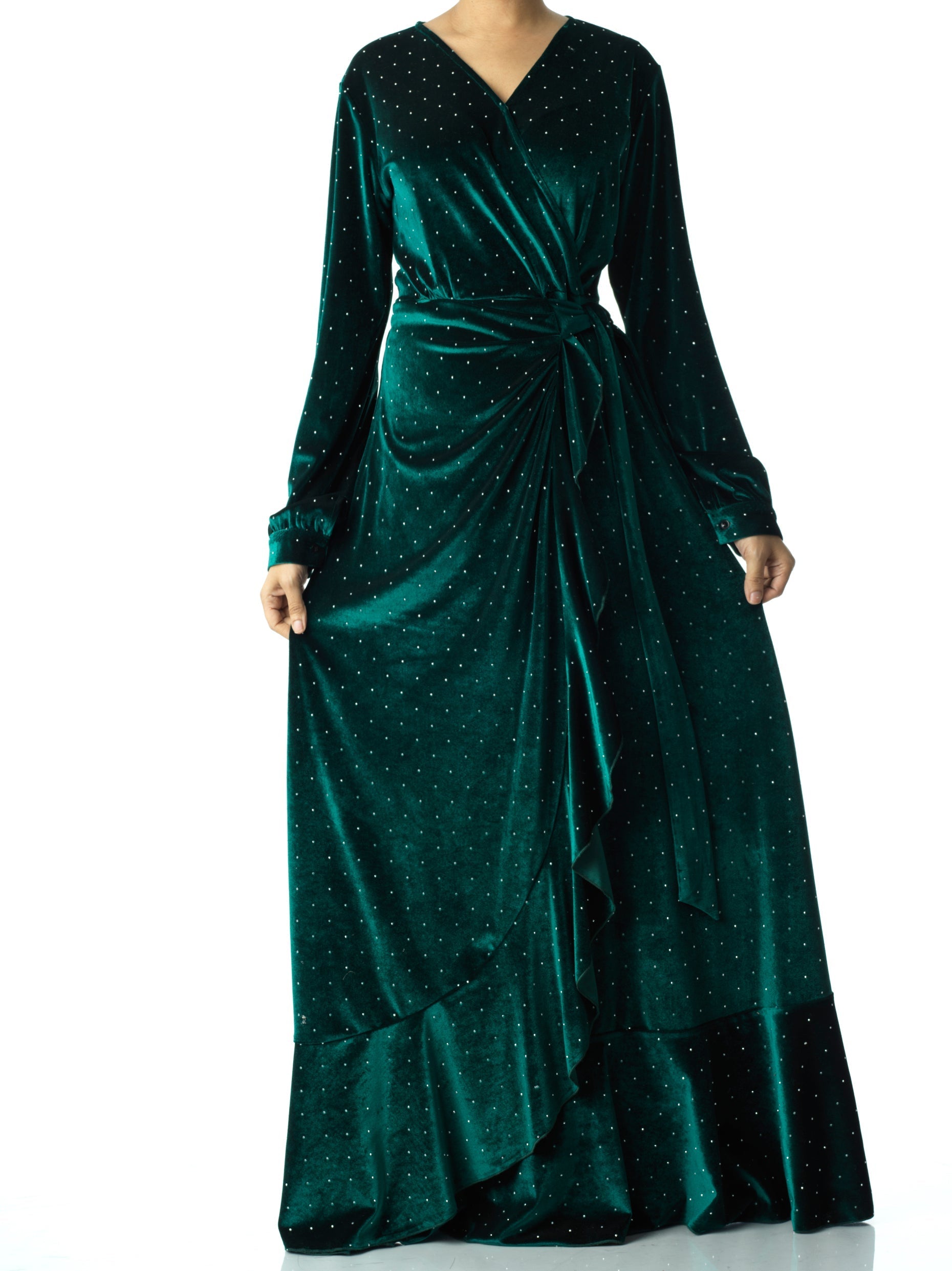 Devon Emerald Wrapped Velvet Maxi Dress