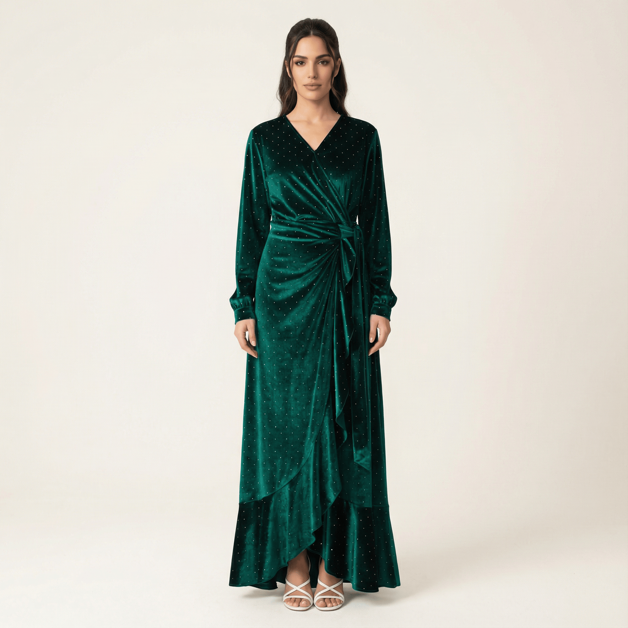 Devon Emerald Wrapped Velvet Maxi Dress