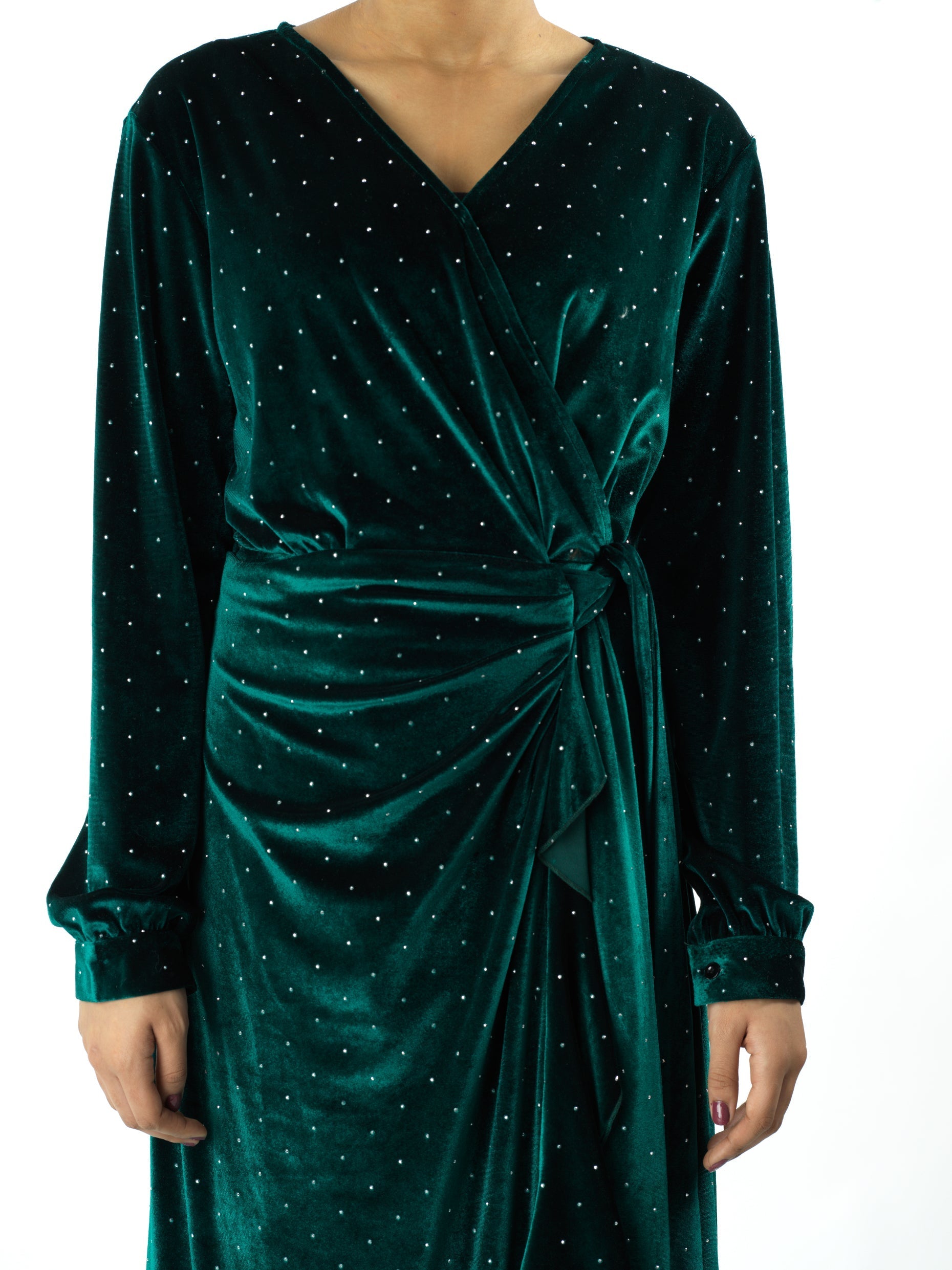 Devon Emerald Wrapped Velvet Maxi Dress
