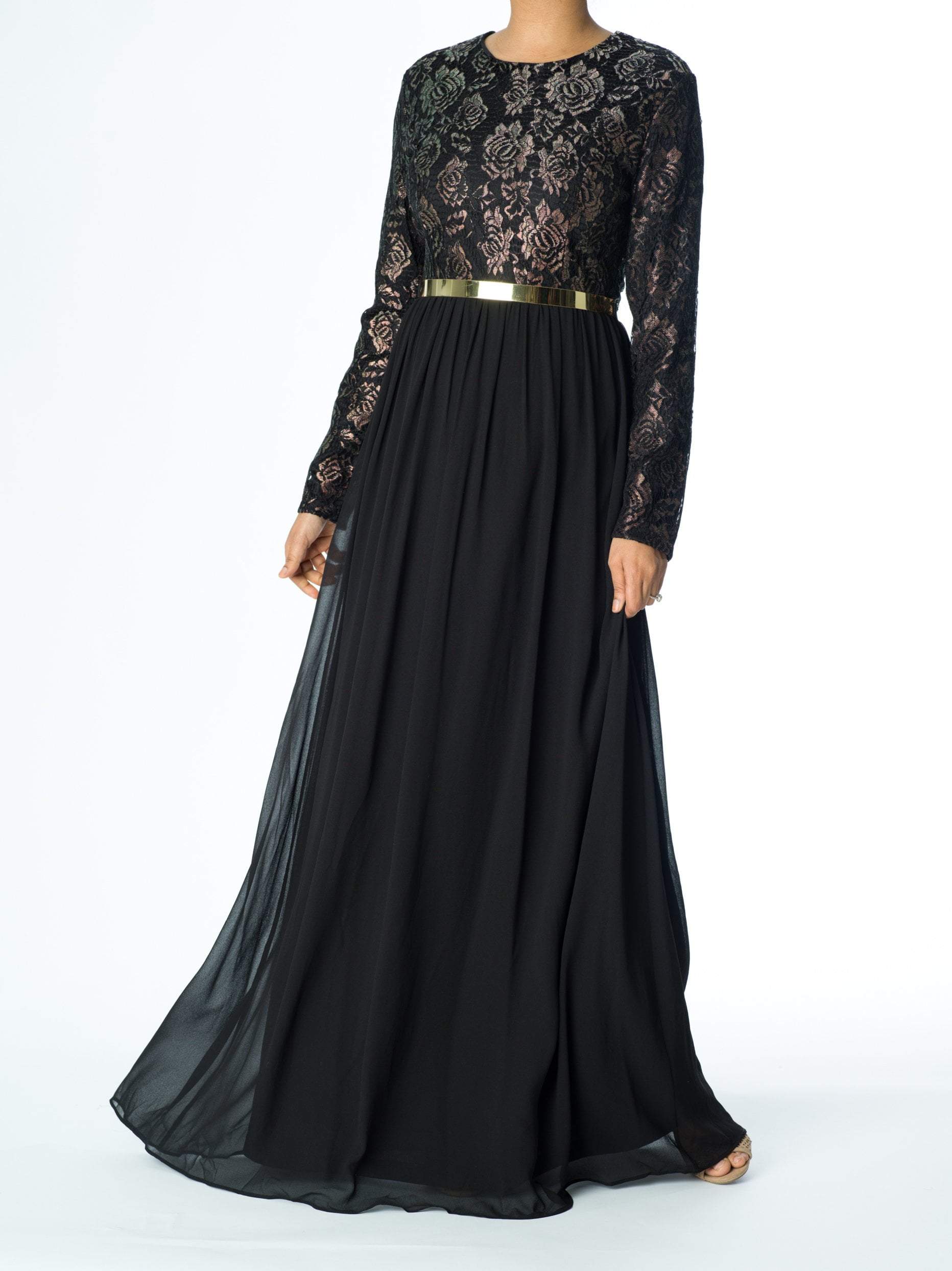 Maren Black Lace Chiffon Dress