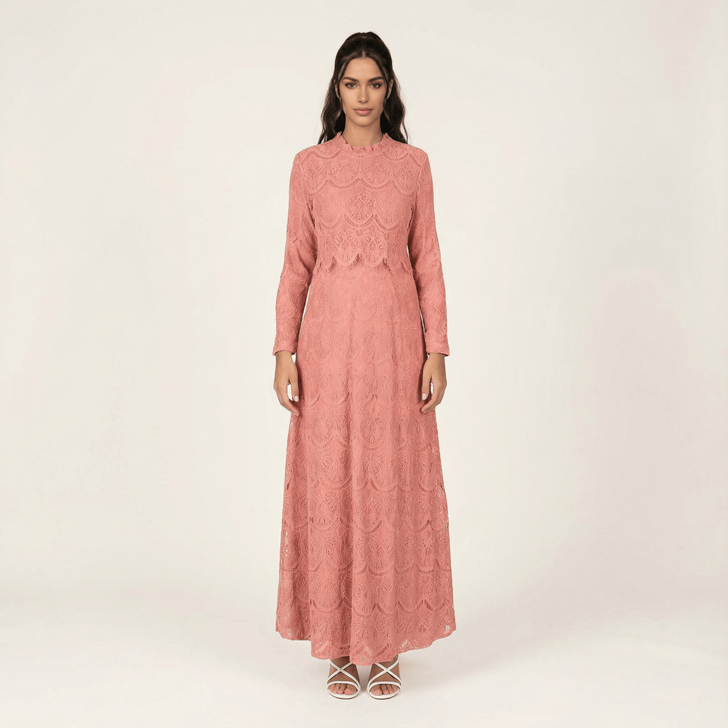 Linnea Blush Lace-Bodice Maxi Dress