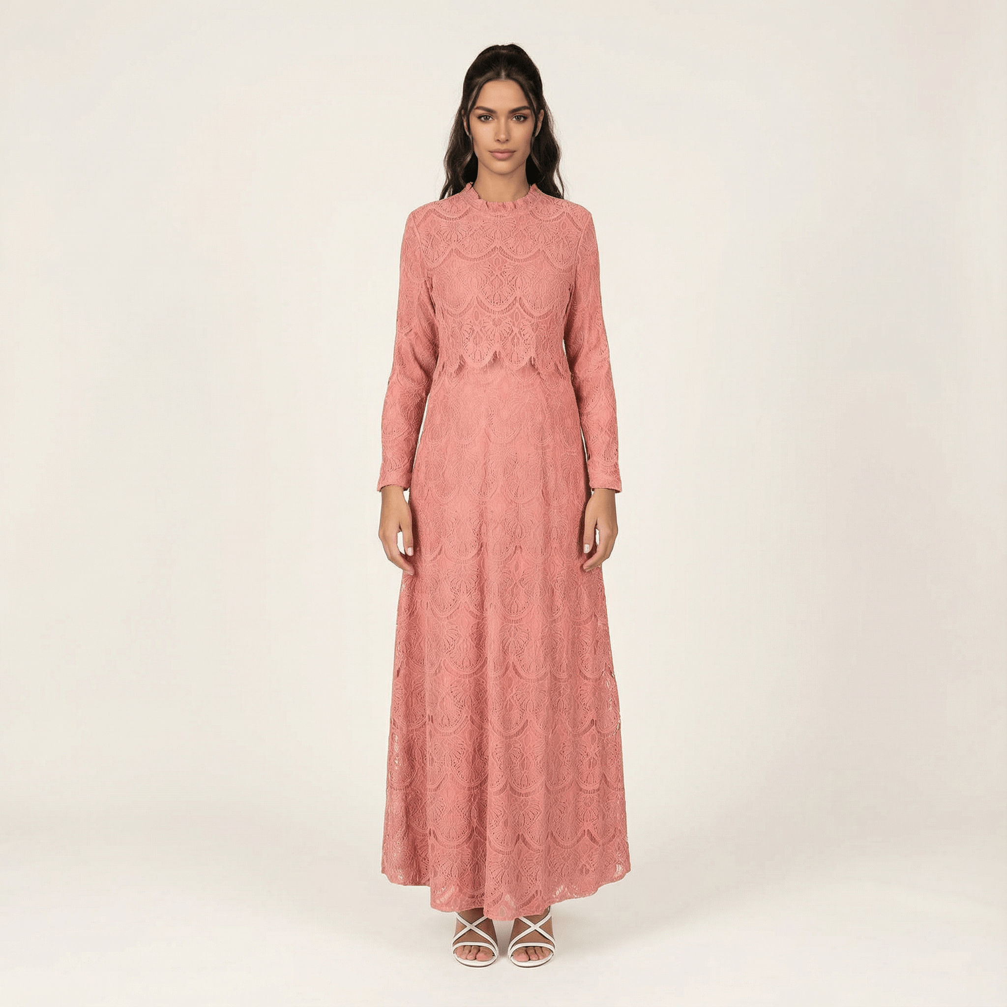 Linnea Blush Lace-Bodice Maxi Dress