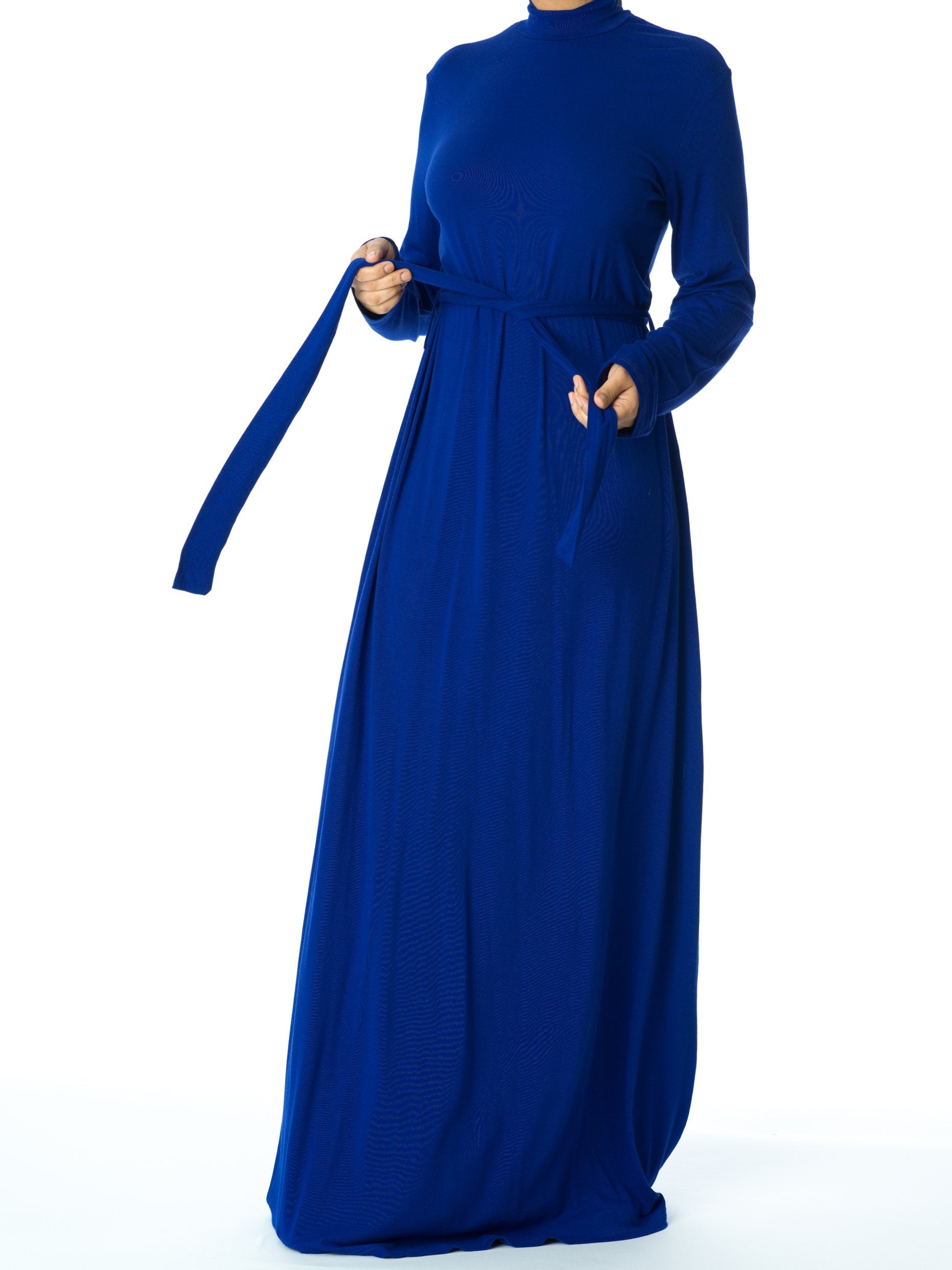 Leni Blue High-Neck Jersey Maxi Dress