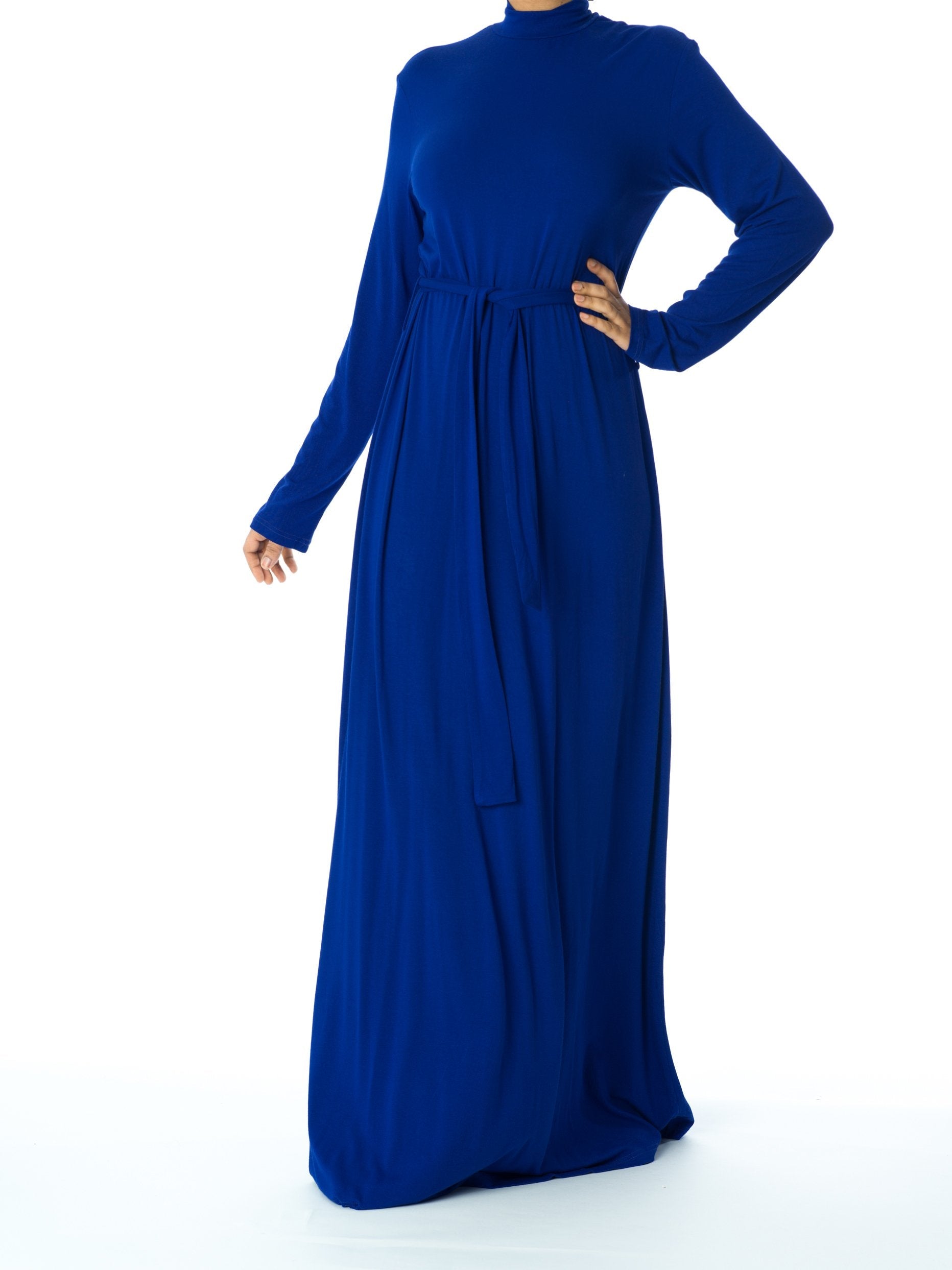 Leni Blue High-Neck Jersey Maxi Dress