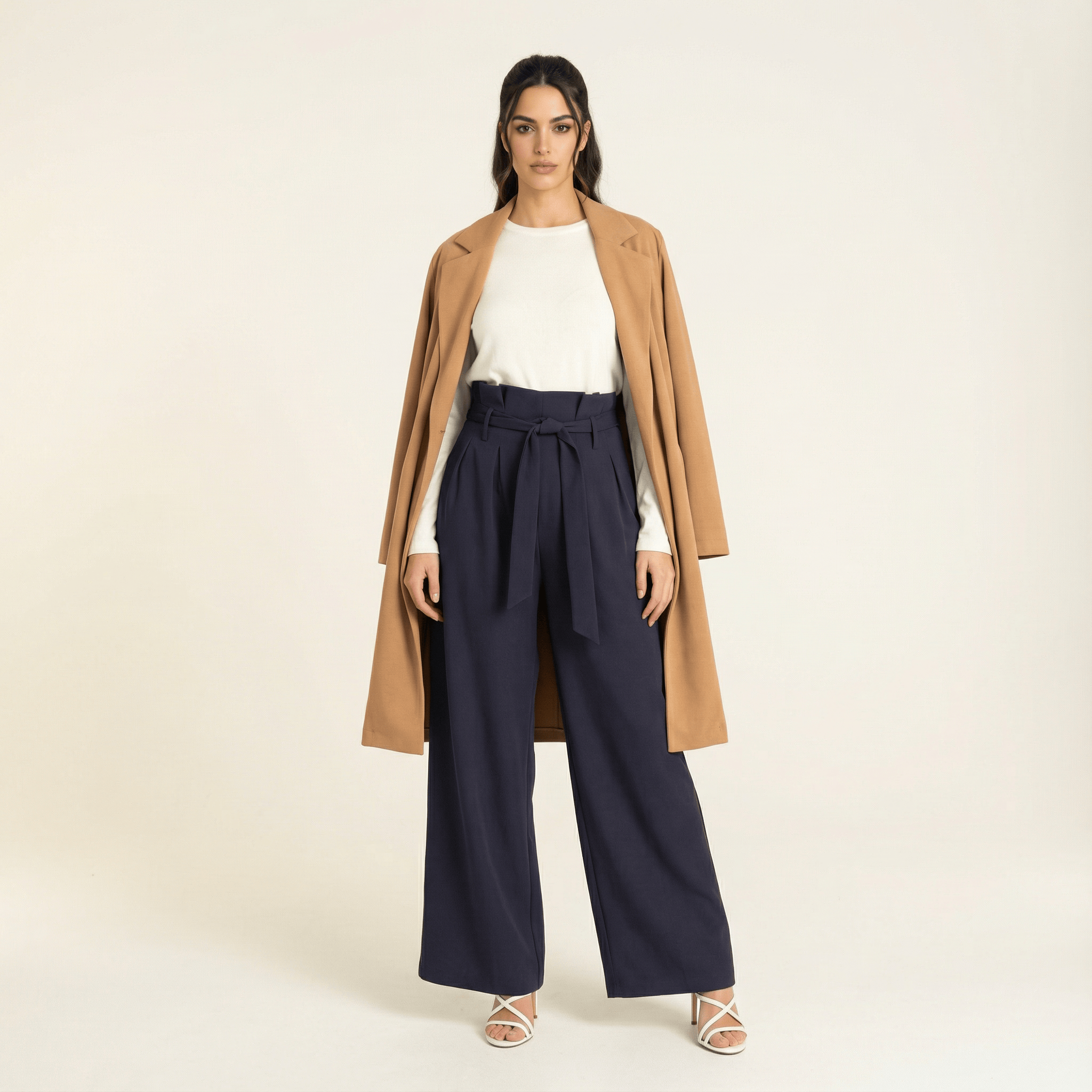 Callie Navy Blue High-Waist Pleated Trousers