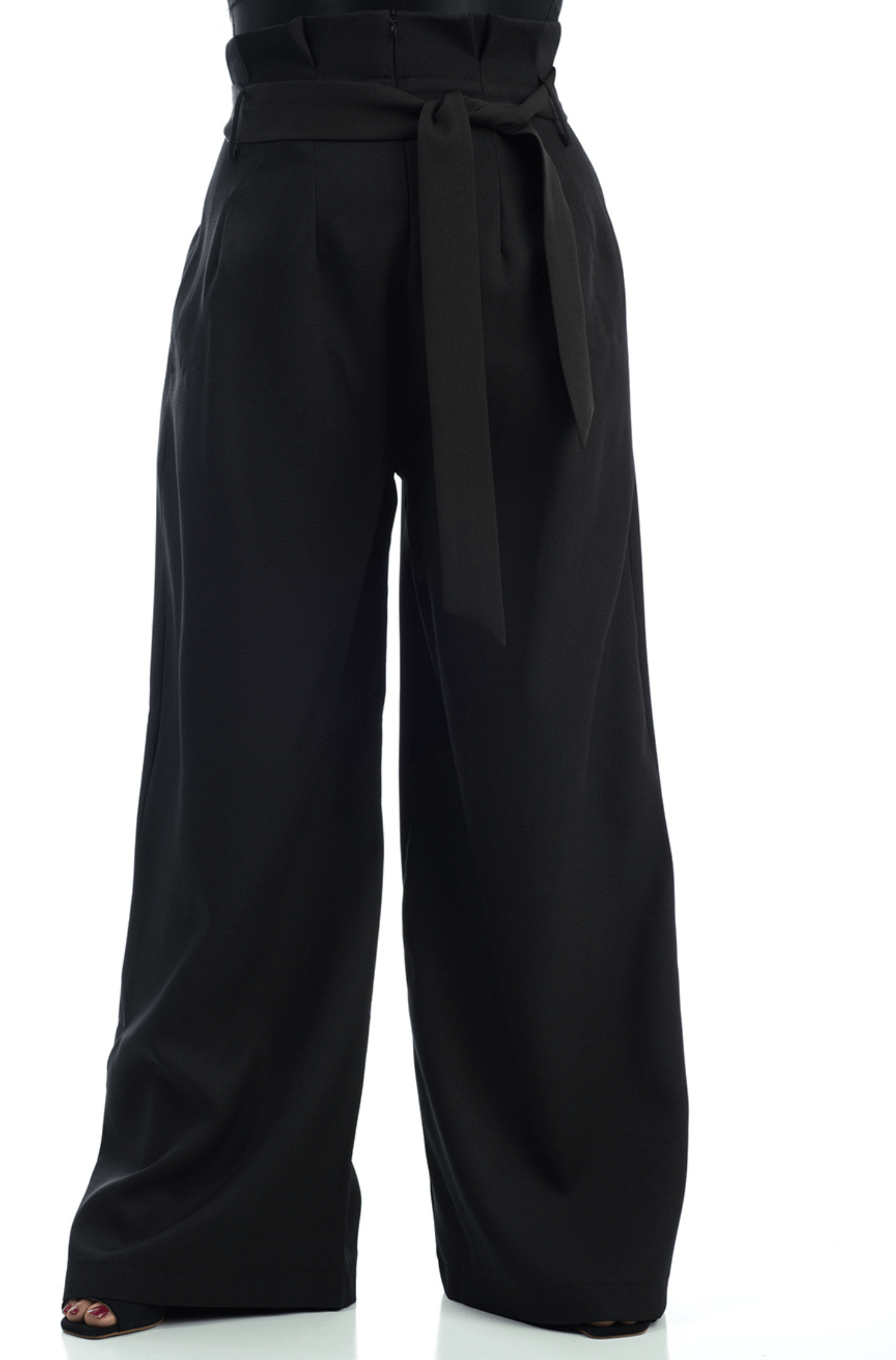 Callie Black High-Waist Pleated Trousers