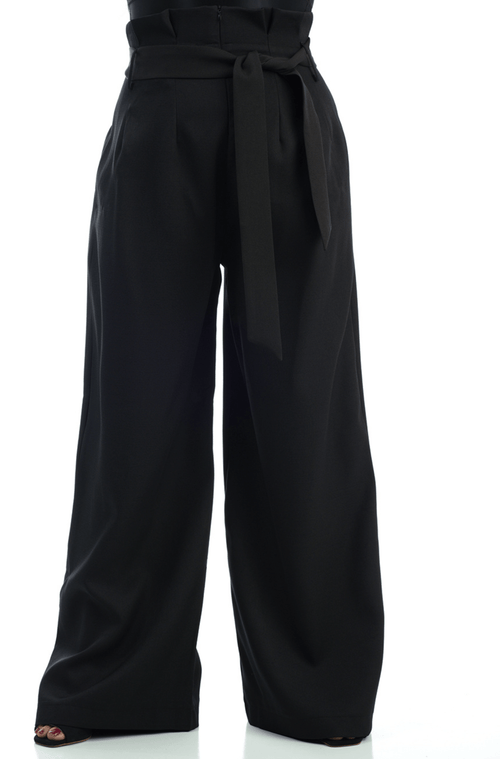 Callie Black High-Waist Pleated Trousers