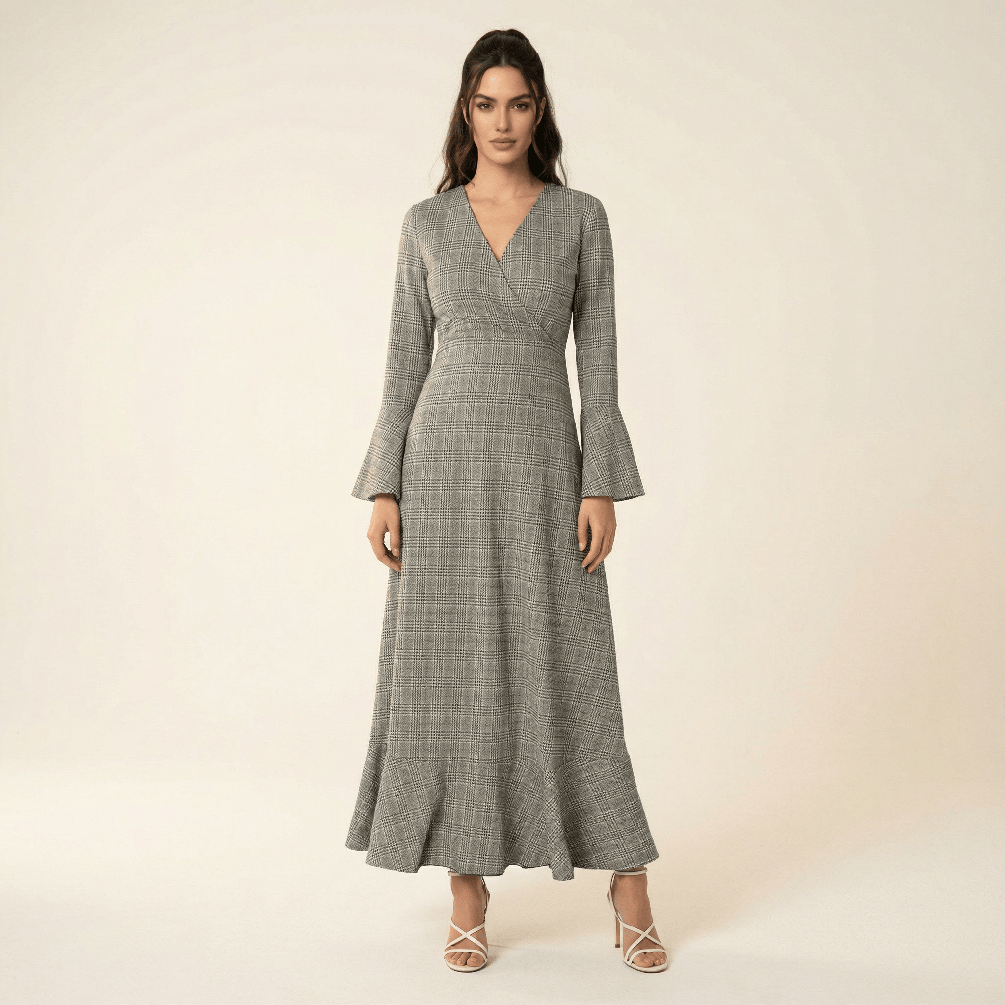 Mabel Black Houndstooth Maxi Dress