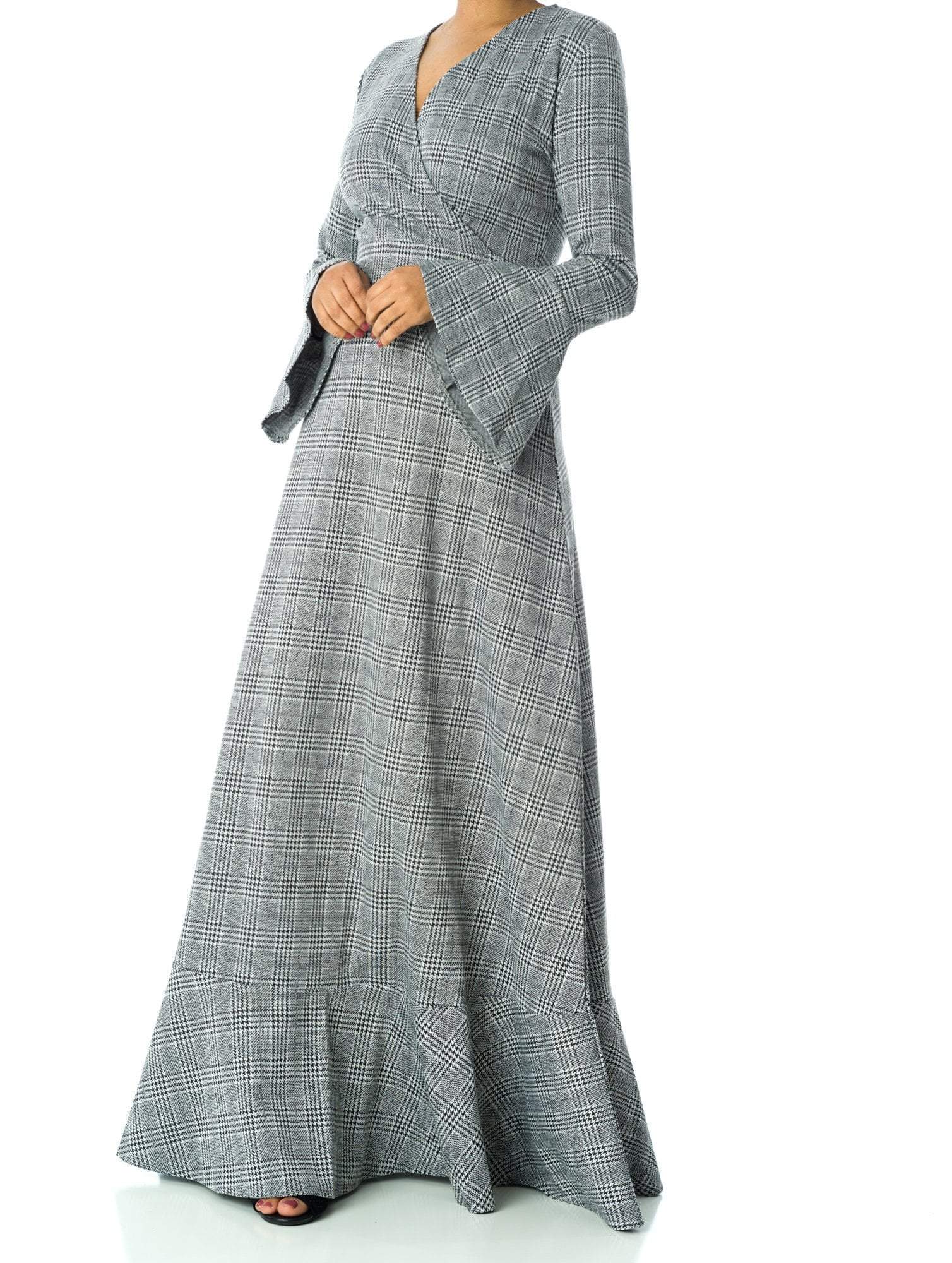 Mabel Black Houndstooth Maxi Dress