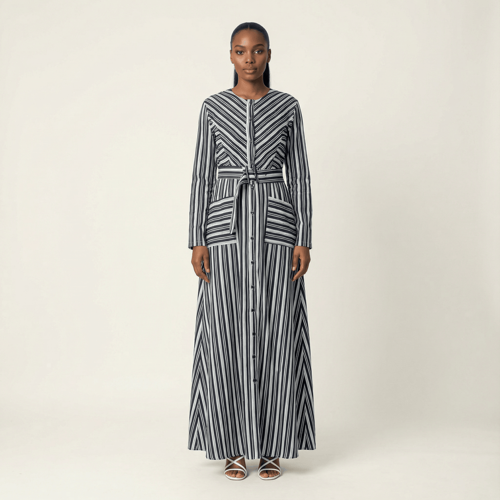 Emmy Impressive Striped Button-Front Maxi Dress