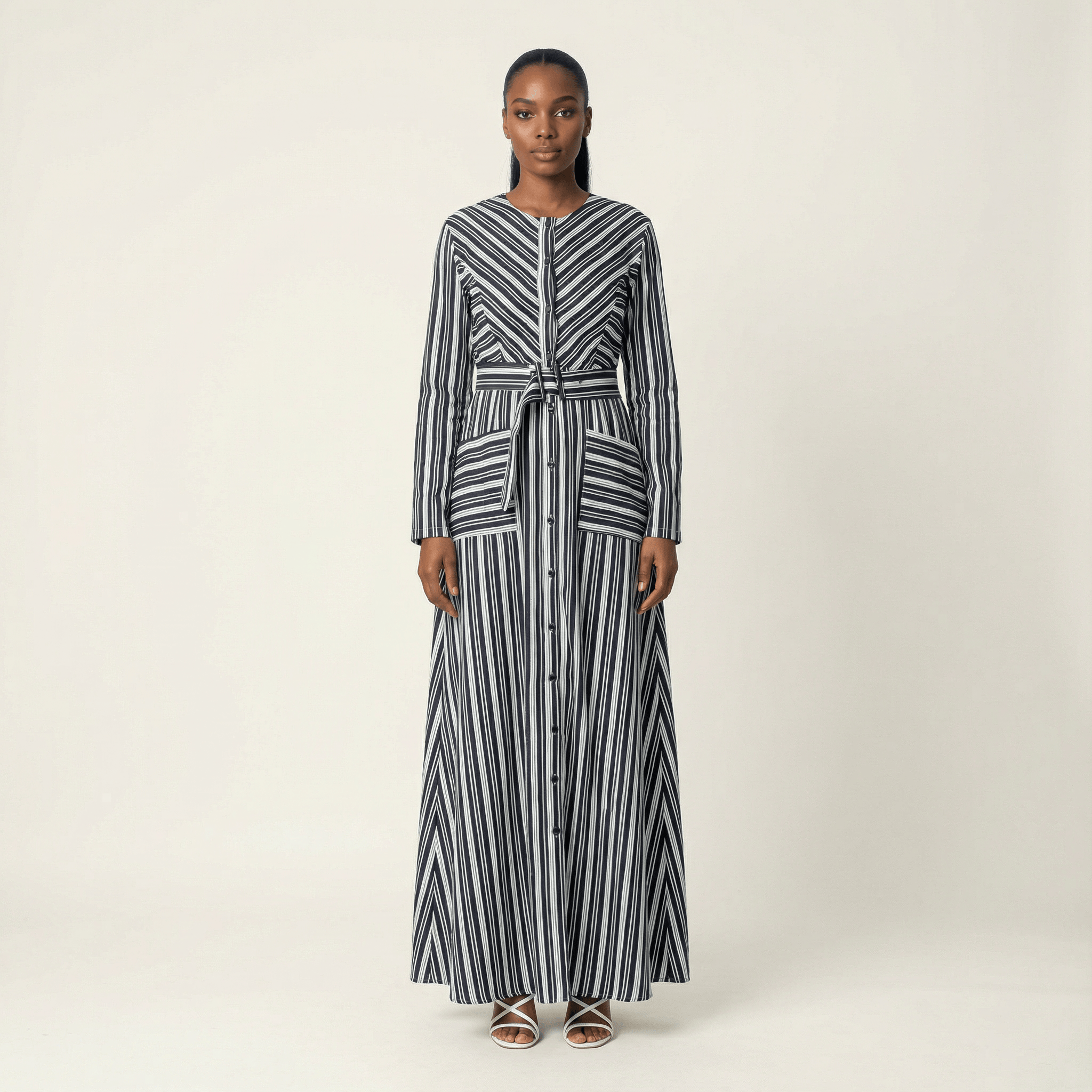 Emmy Impressive Striped Button-Front Maxi Dress
