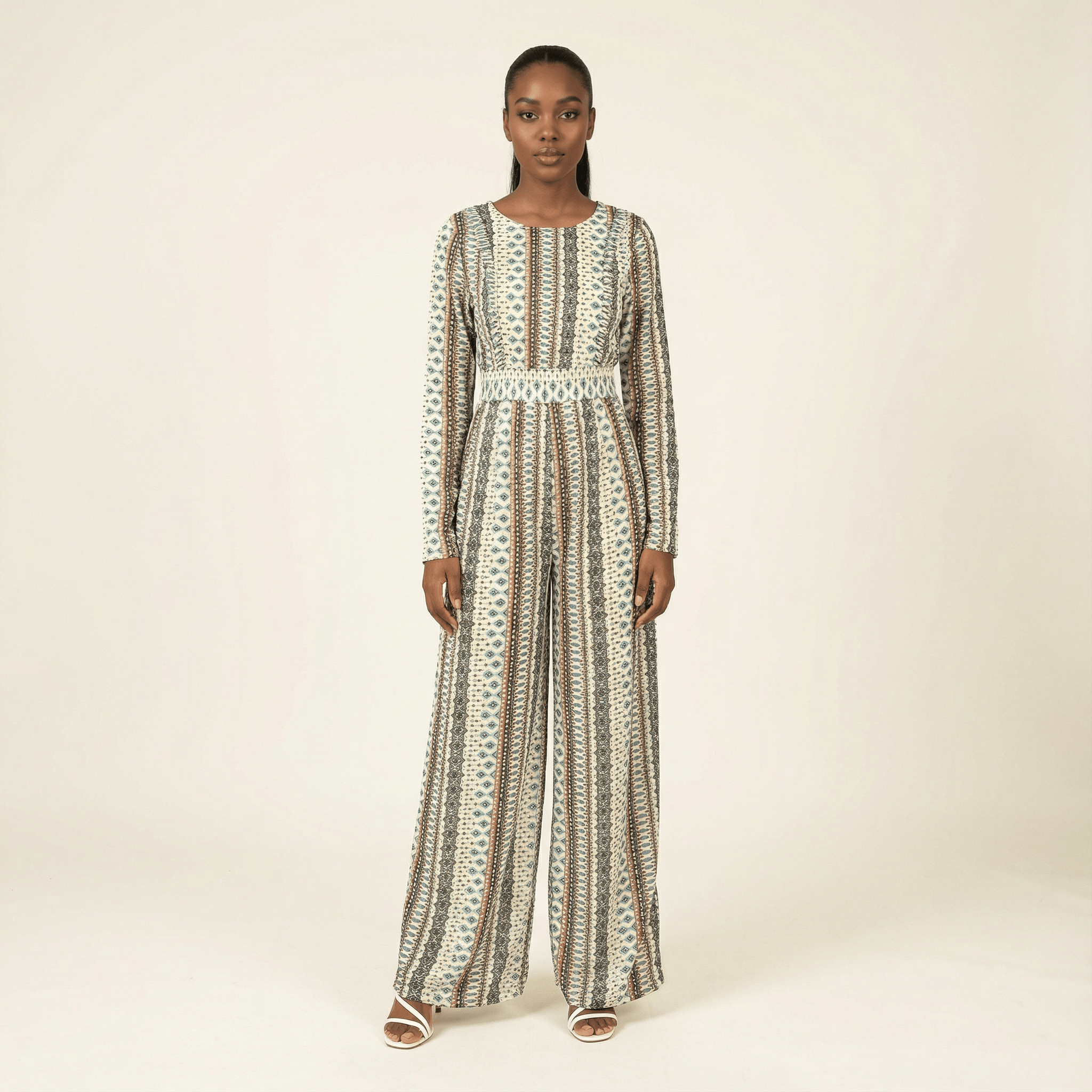 Rowen Ivory Boho-Print Jumpsuit