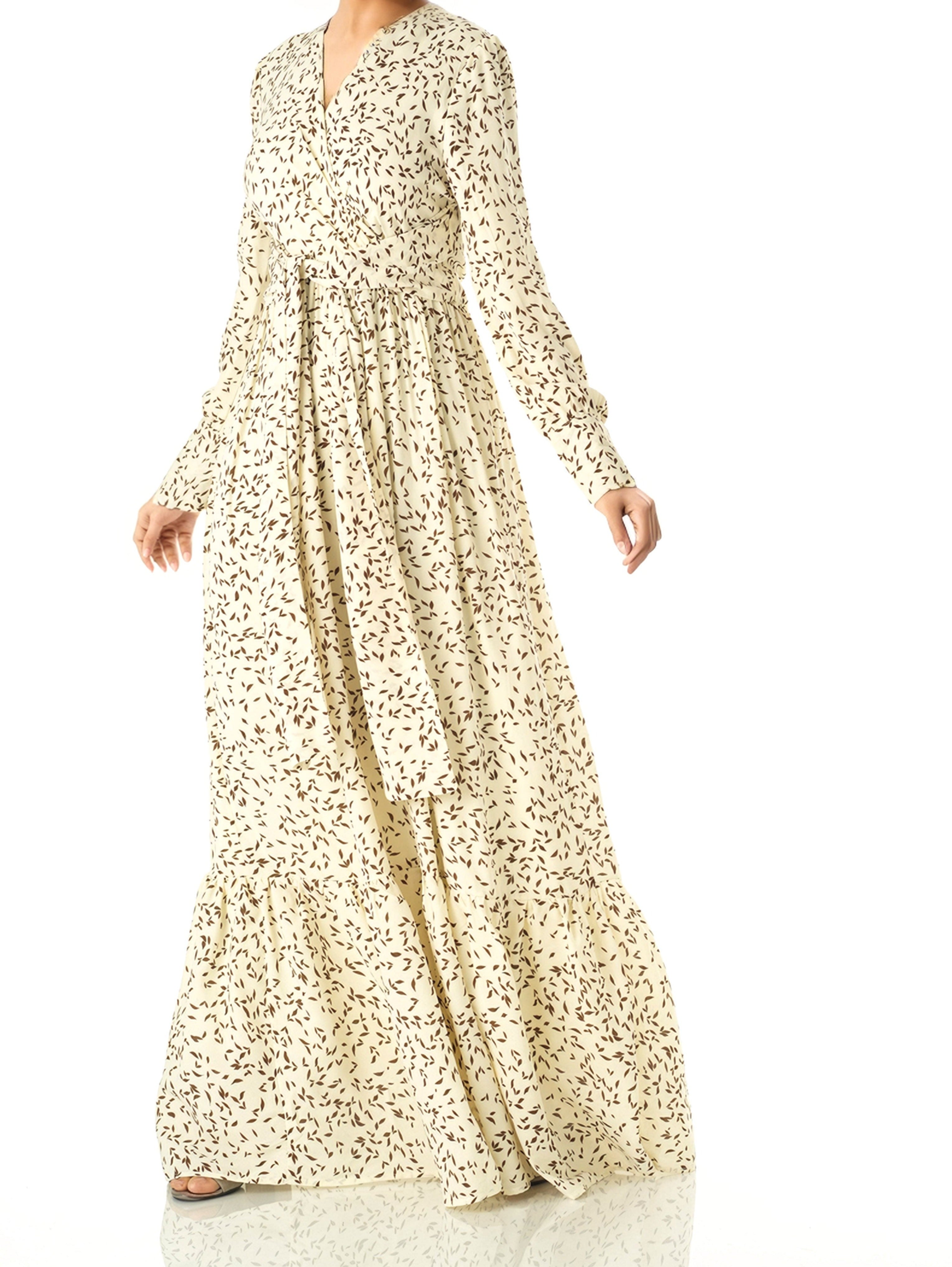 Vada Ivory Print Long-Sleeve Maxi Dress