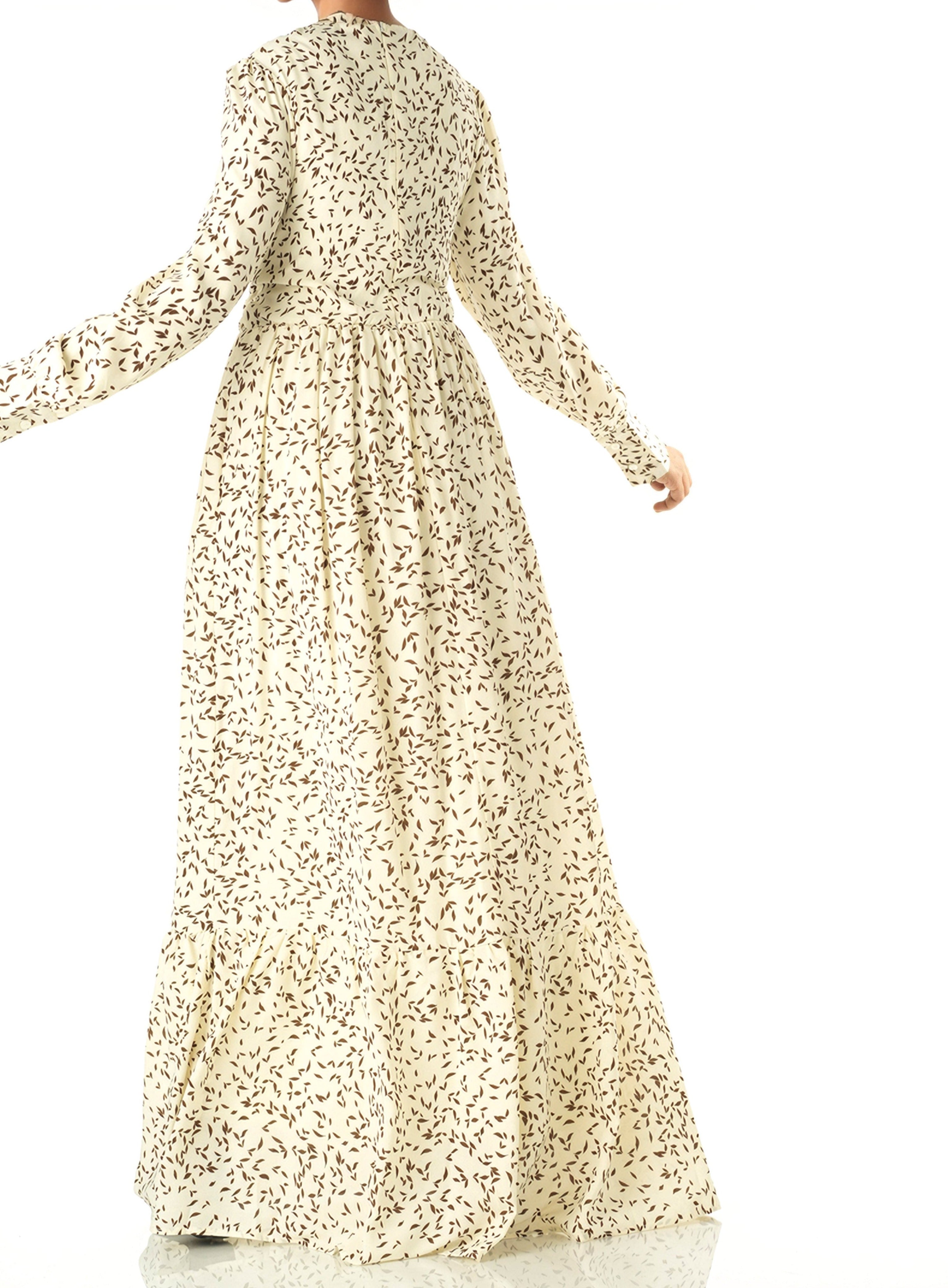 Vada Ivory Print Long-Sleeve Maxi Dress