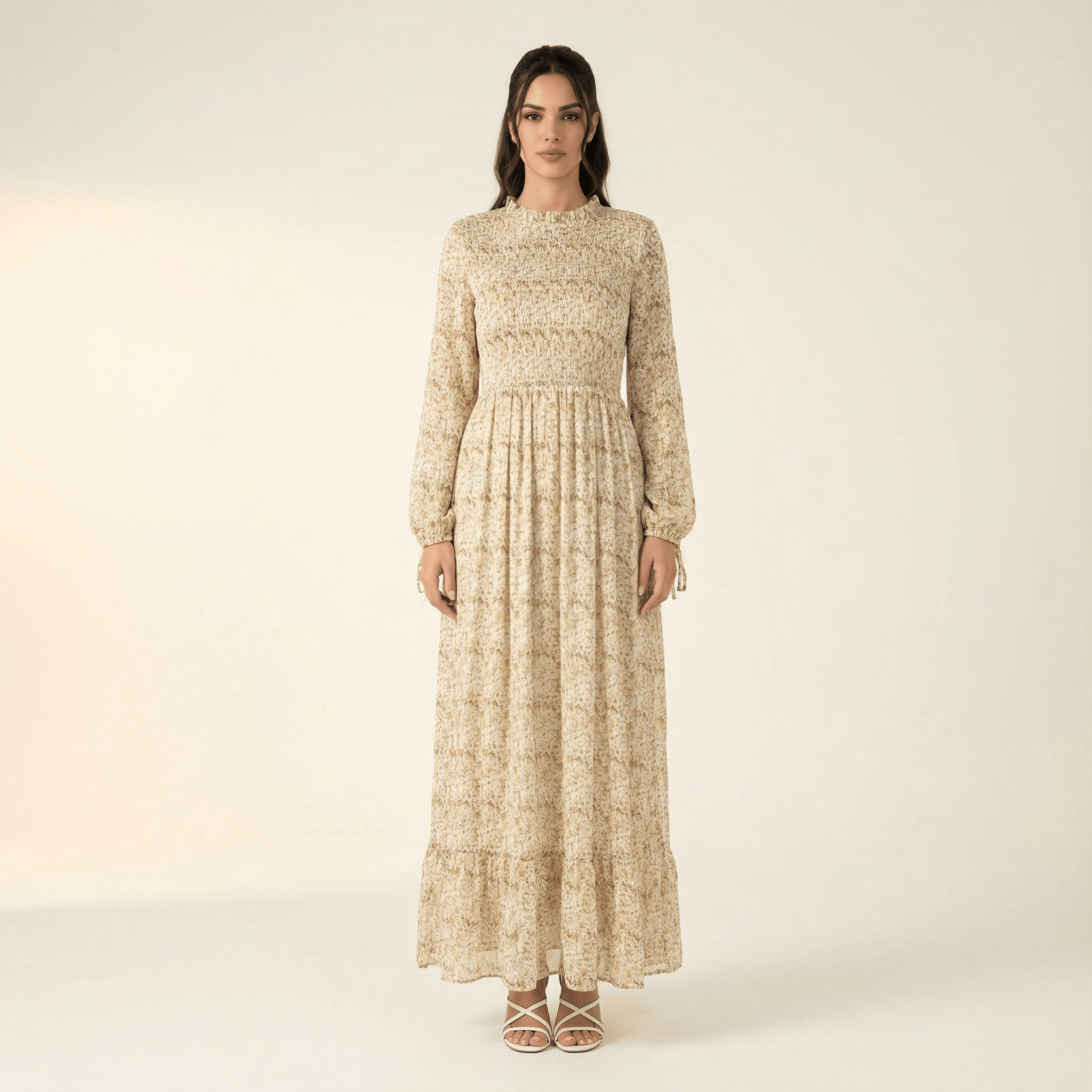 Rosemary Cream Floral Mock-Neck Maxi Dress