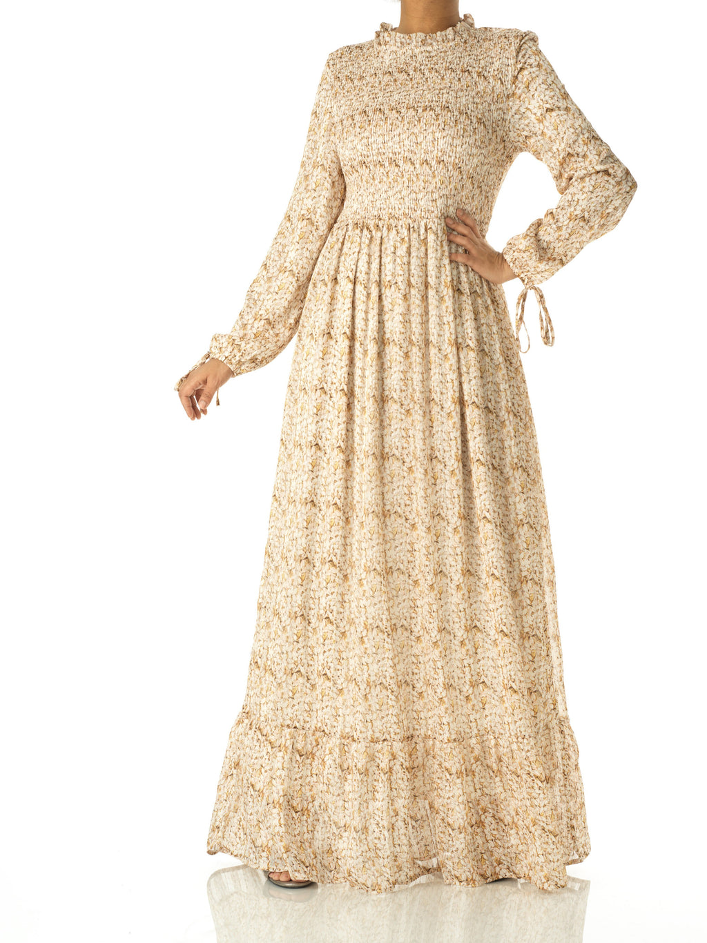 Rosemary Cream Floral Mock-Neck Maxi Dress