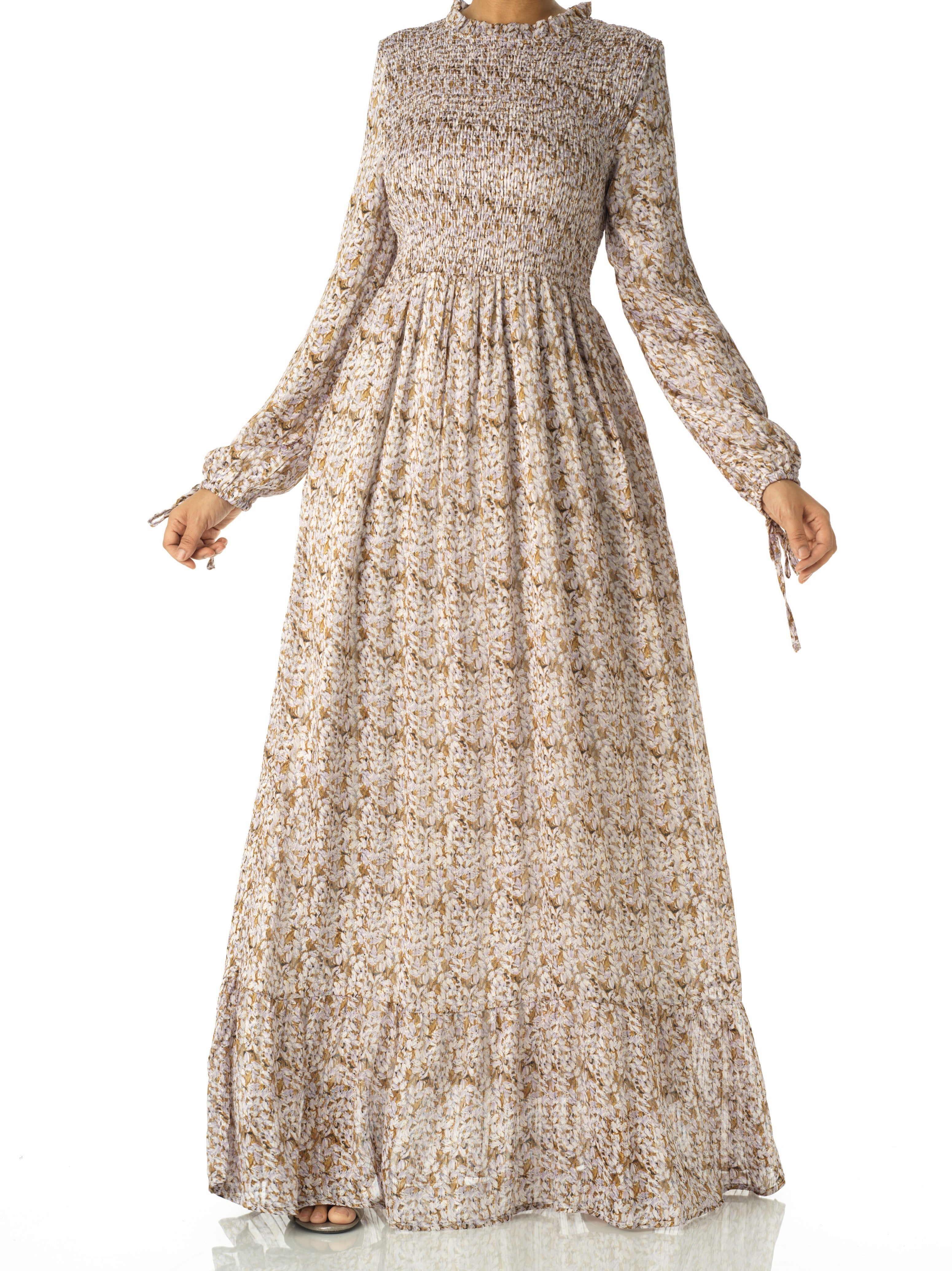 Rosemary Lavender Floral Mock-Neck Maxi Dress