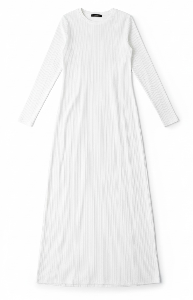 Bronwyn White Ribbed Round-Neck Maxi Dress