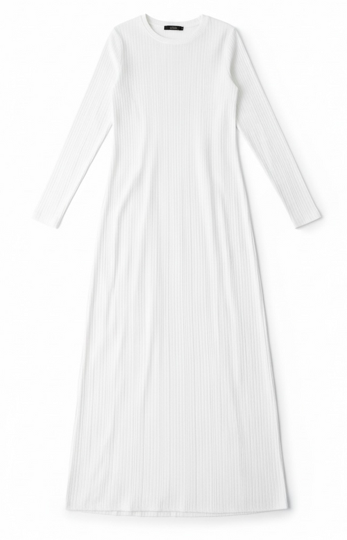 Bronwyn White Ribbed Round-Neck Maxi Dress