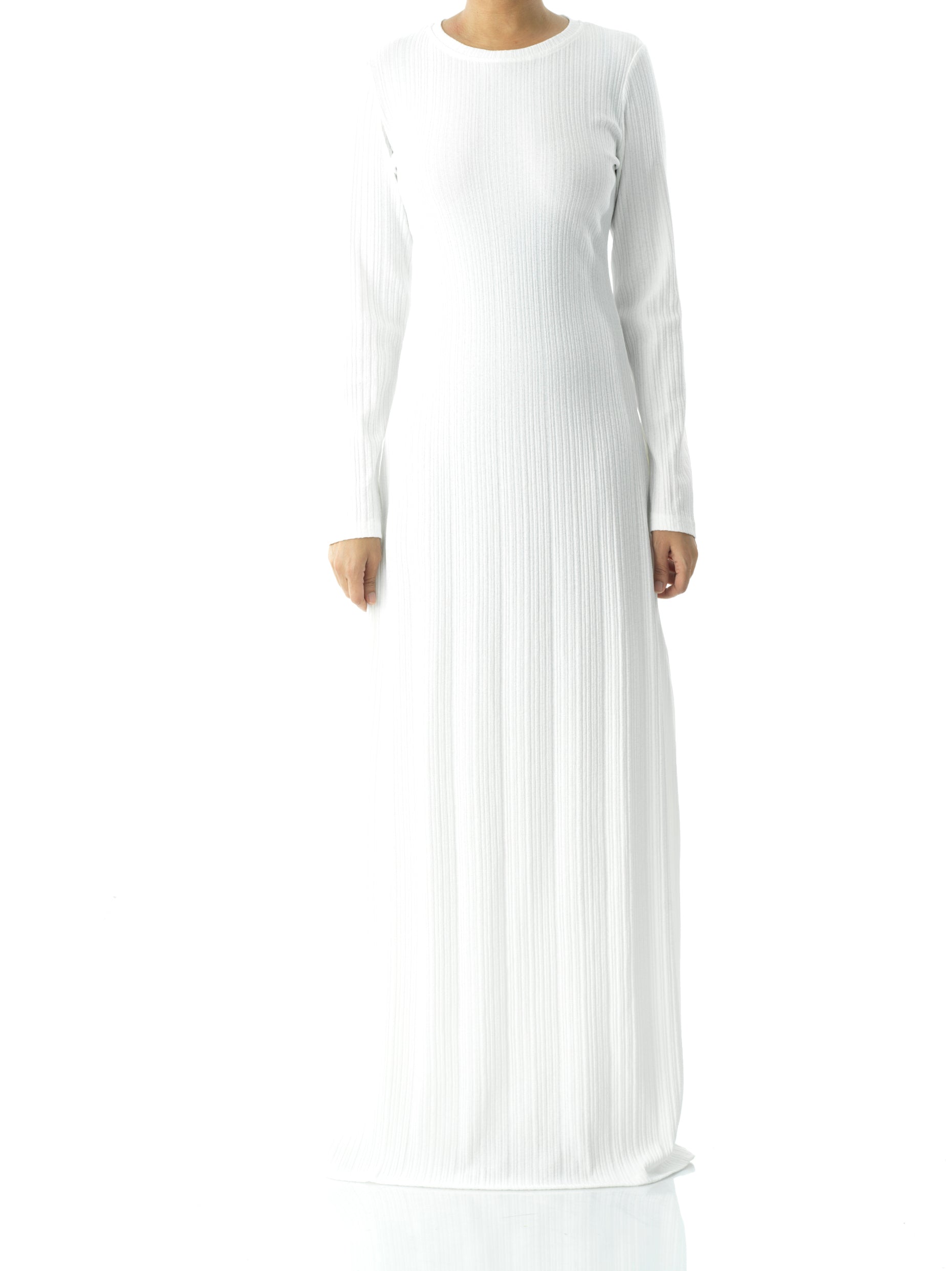 Bronwyn White Ribbed Round-Neck Maxi Dress