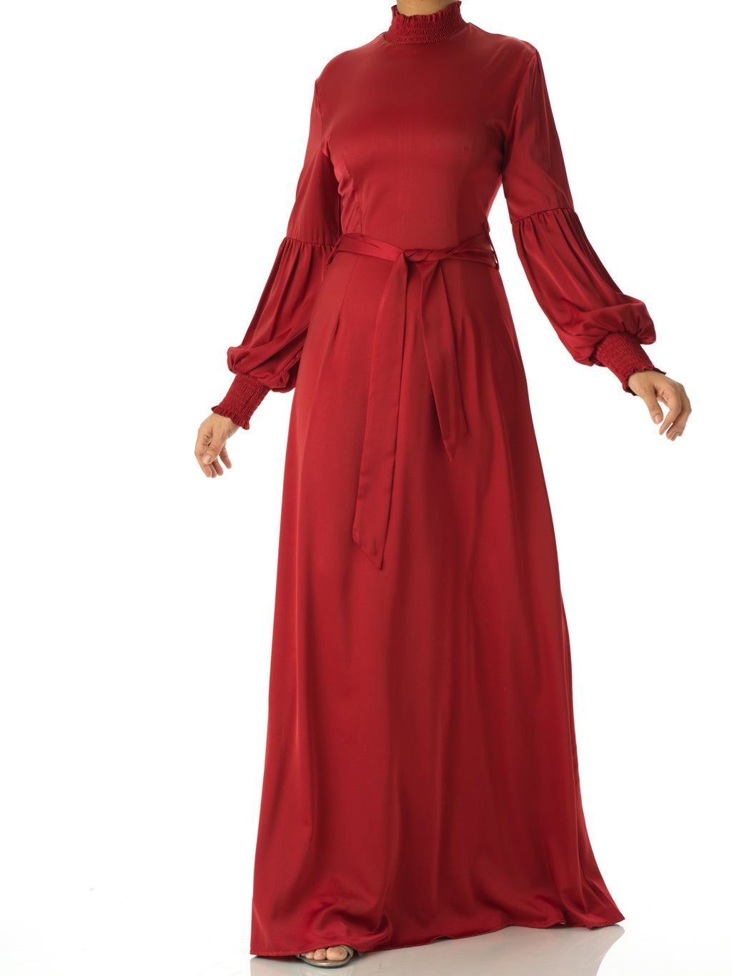 Sylvia Red Satin Long-Sleeve Maxi Dress