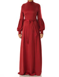 Sylvia Red Satin Long-Sleeve Maxi Dress