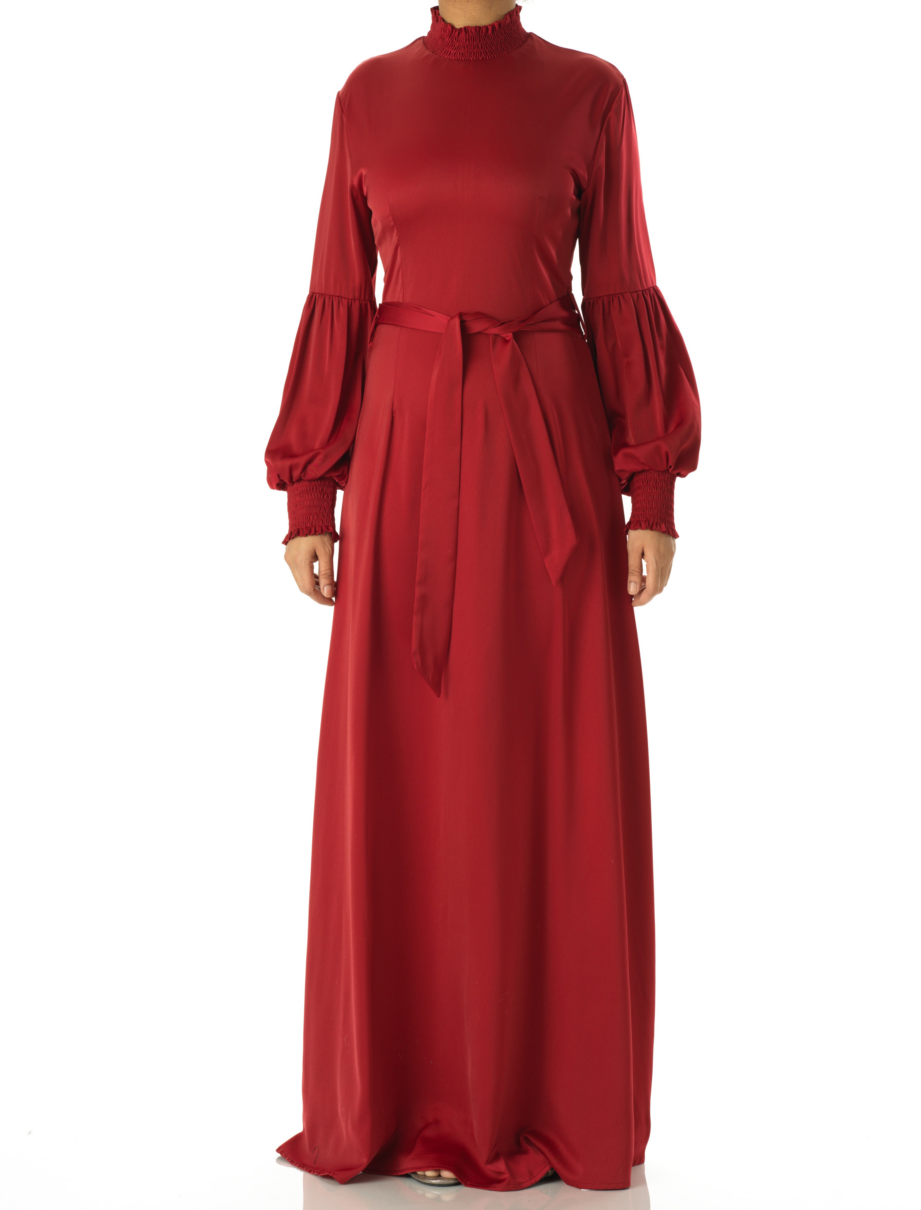 Sylvia Red Satin Long-Sleeve Maxi Dress