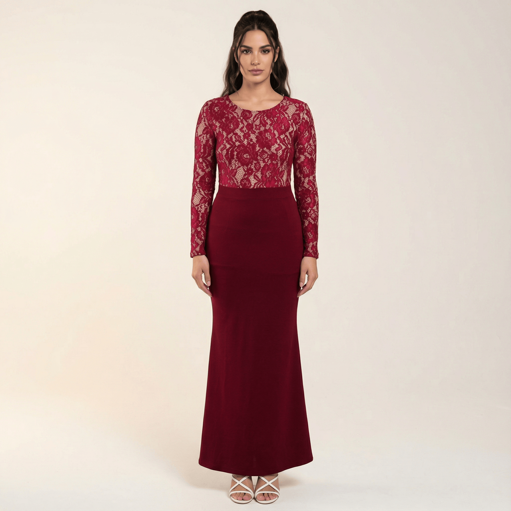Hollis Black Lace-Accent Bodycon Maxi Dress