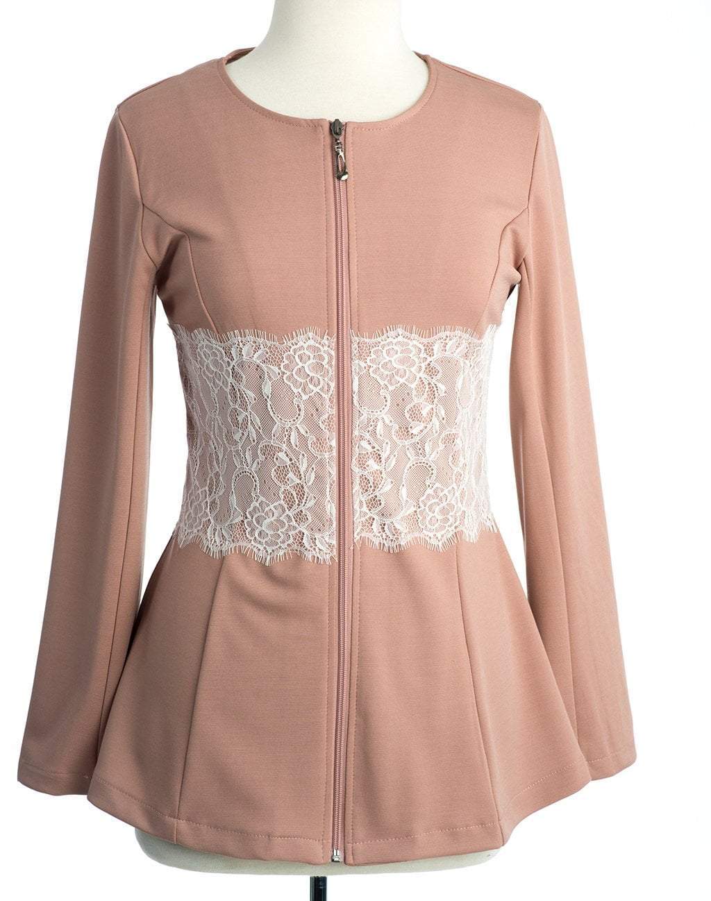 Lainey Blush Lace-Detail Zip Jacket